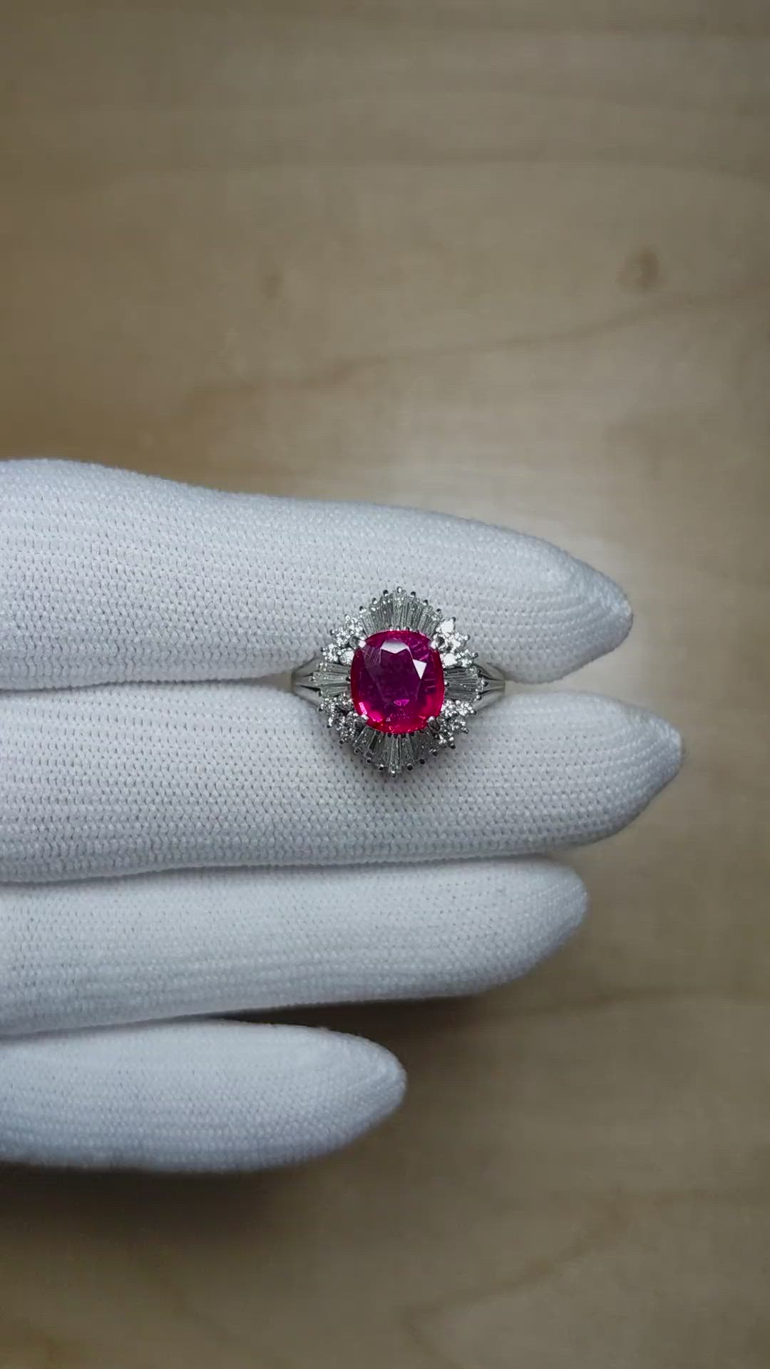 1.27 Ct. Ruby and Natural Diamond Antique Style Ring, Platinum 950 Size Video