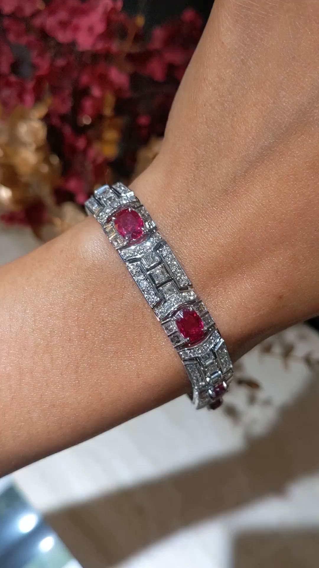 8.50&nbsp;Ct.Tw.Total Carat Weight Ruby and Natural Diamond Pave Bracelet, Platinum 900 Size Video