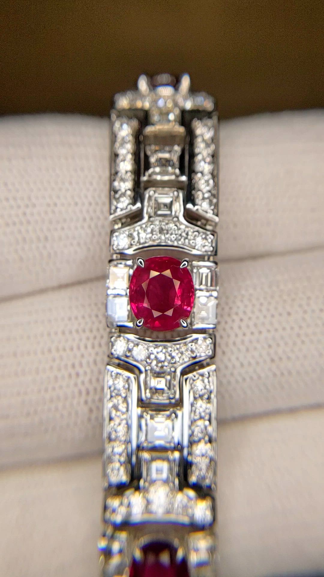 8.50&nbsp;Ct.Tw.Total Carat Weight Ruby and Natural Diamond Pave Bracelet, Platinum 900 Size Video
