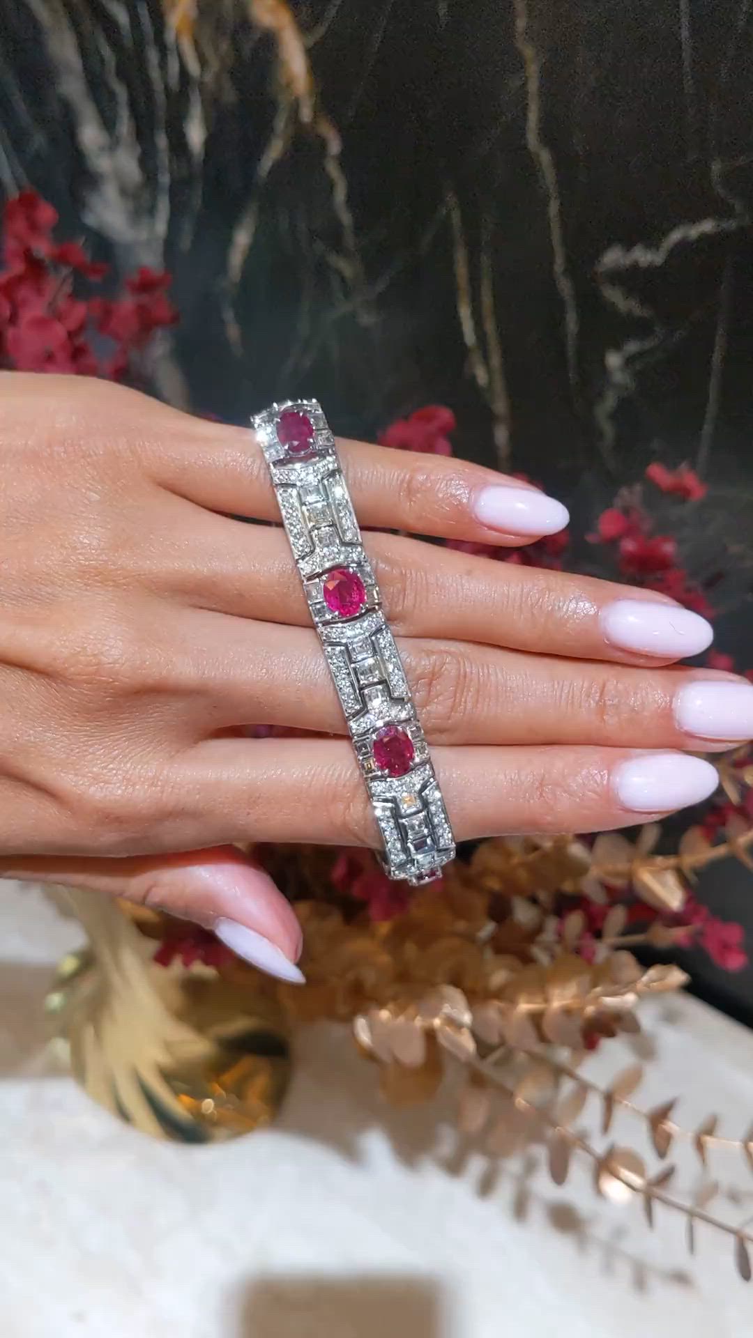 8.50&nbsp;Ct.Tw.Total Carat Weight Ruby and Natural Diamond Pave Bracelet, Platinum 900 Size Video