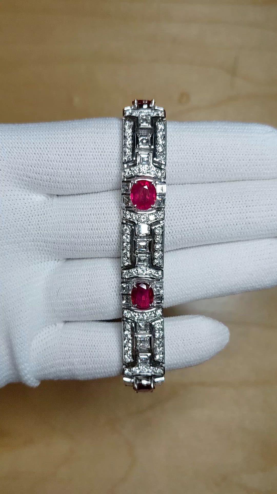 8.50&nbsp;Ct.Tw.Total Carat Weight Ruby and Natural Diamond Pave Bracelet, Platinum 900 Size Video