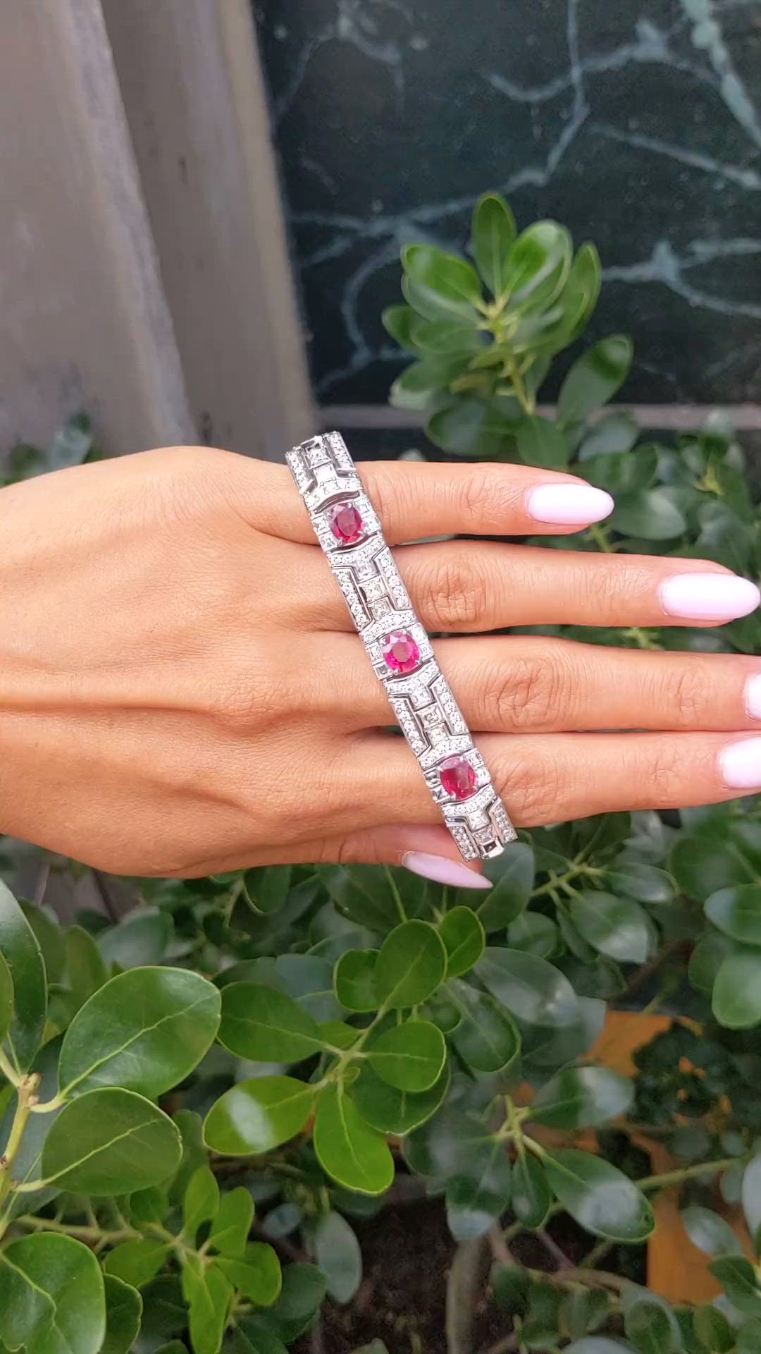 8.50&nbsp;Ct.Tw.Total Carat Weight Ruby and Natural Diamond Pave Bracelet, Platinum 900 Size Video