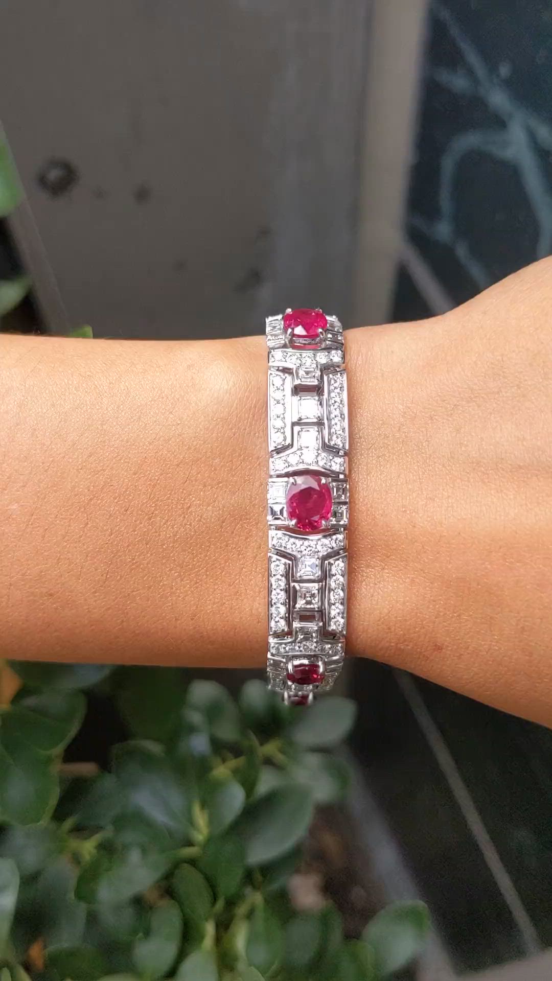 8.50&nbsp;Ct.Tw.Total Carat Weight Ruby and Natural Diamond Pave Bracelet, Platinum 900 Size Video
