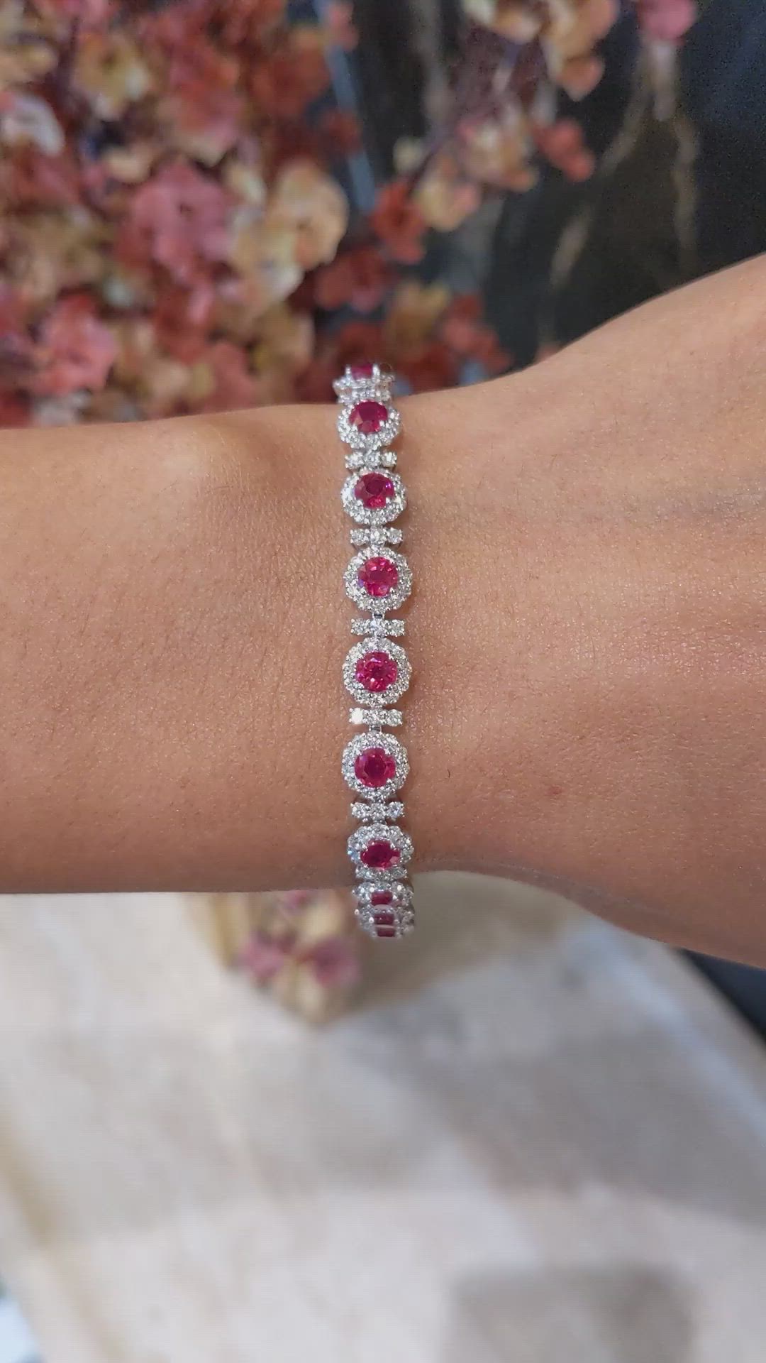 5.84&nbsp;Ct.Tw.Total Carat Weight Ruby and Natural Diamond Pave Bracelet, 14K White Gold Size Video