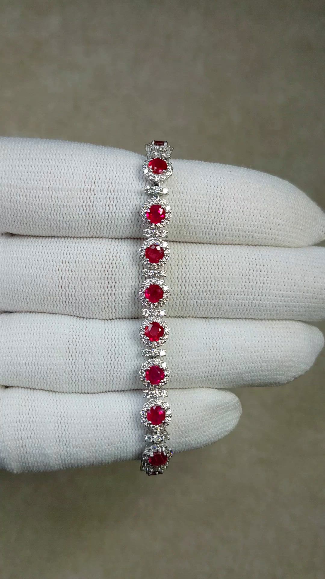 5.84&nbsp;Ct.Tw.Total Carat Weight Ruby and Natural Diamond Pave Bracelet, 14K White Gold Size Video