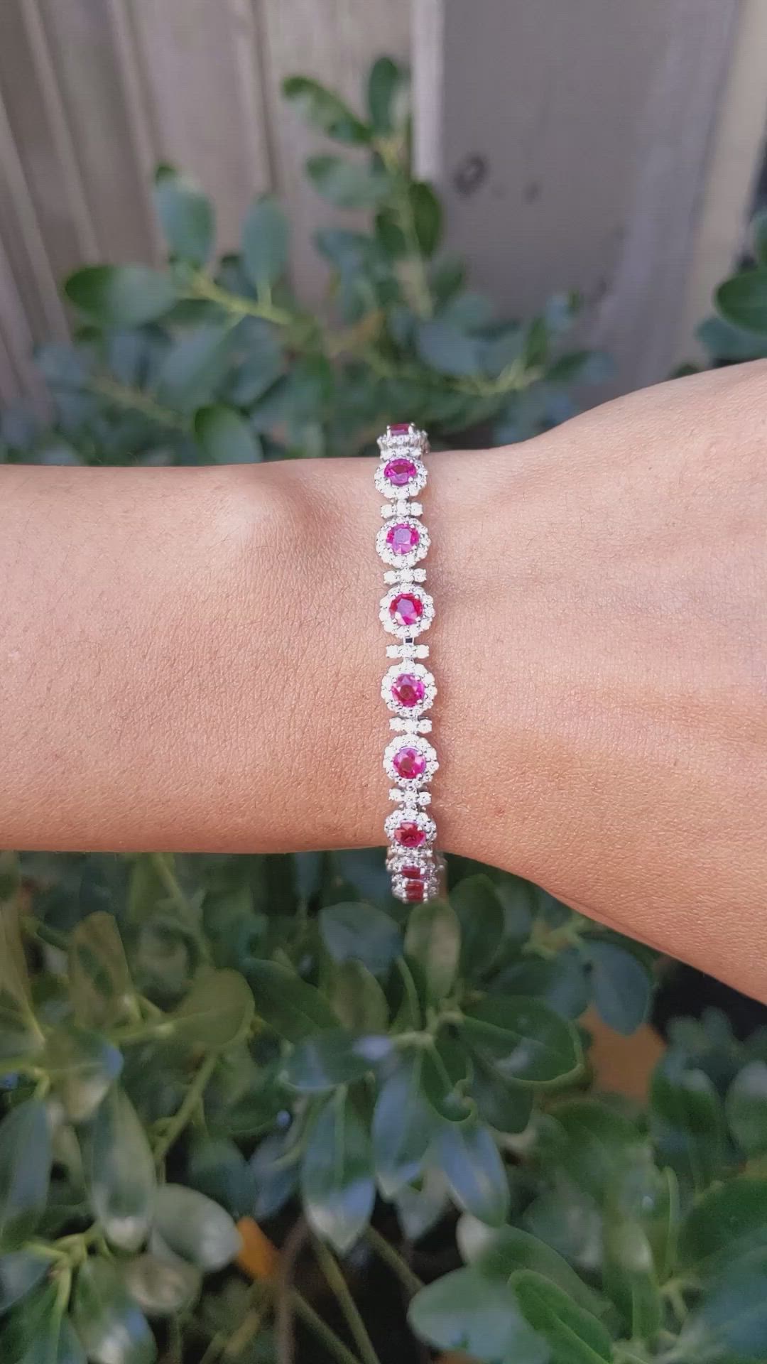 5.84&nbsp;Ct.Tw.Total Carat Weight Ruby and Natural Diamond Pave Bracelet, 14K White Gold Size Video