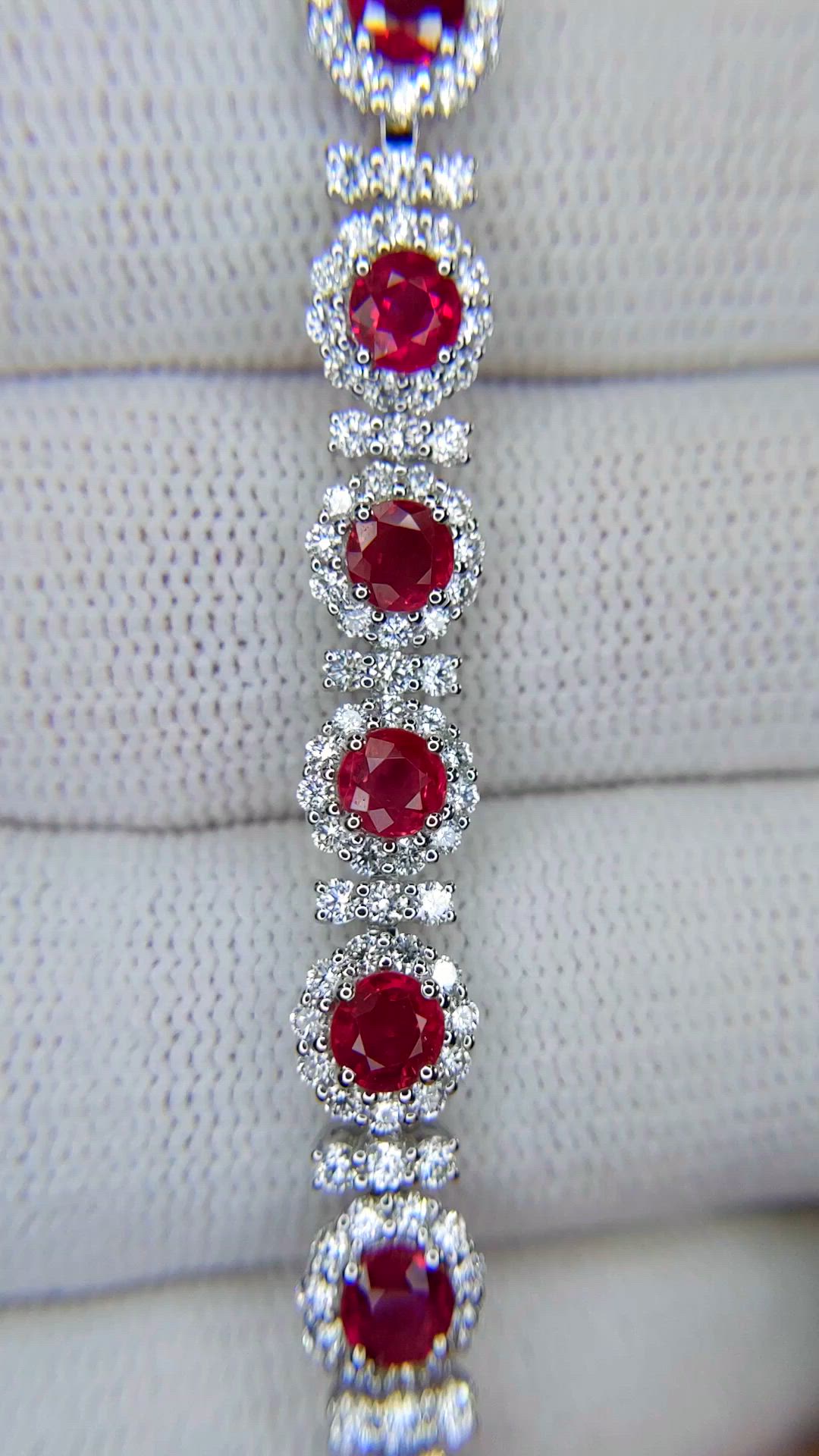 5.84&nbsp;Ct.Tw.Total Carat Weight Ruby and Natural Diamond Pave Bracelet, 14K White Gold Size Video