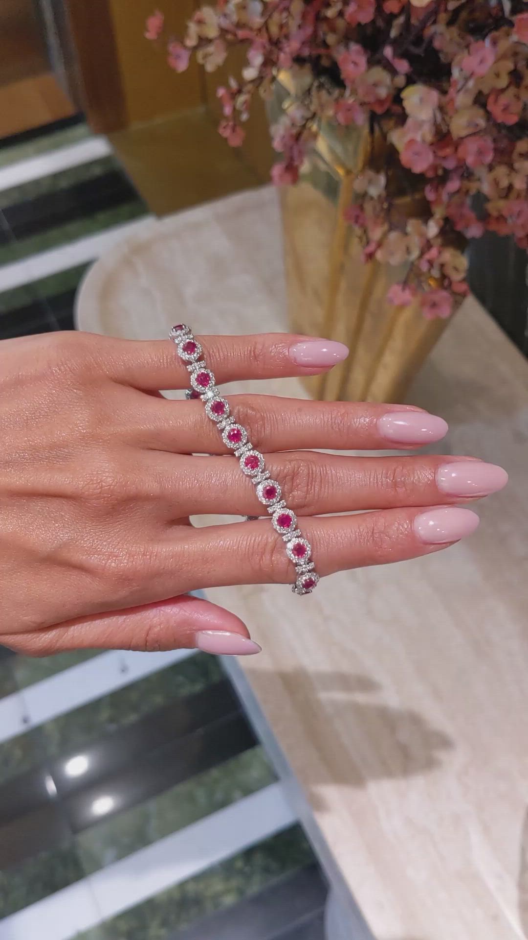 5.84&nbsp;Ct.Tw.Total Carat Weight Ruby and Natural Diamond Pave Bracelet, 14K White Gold Size Video