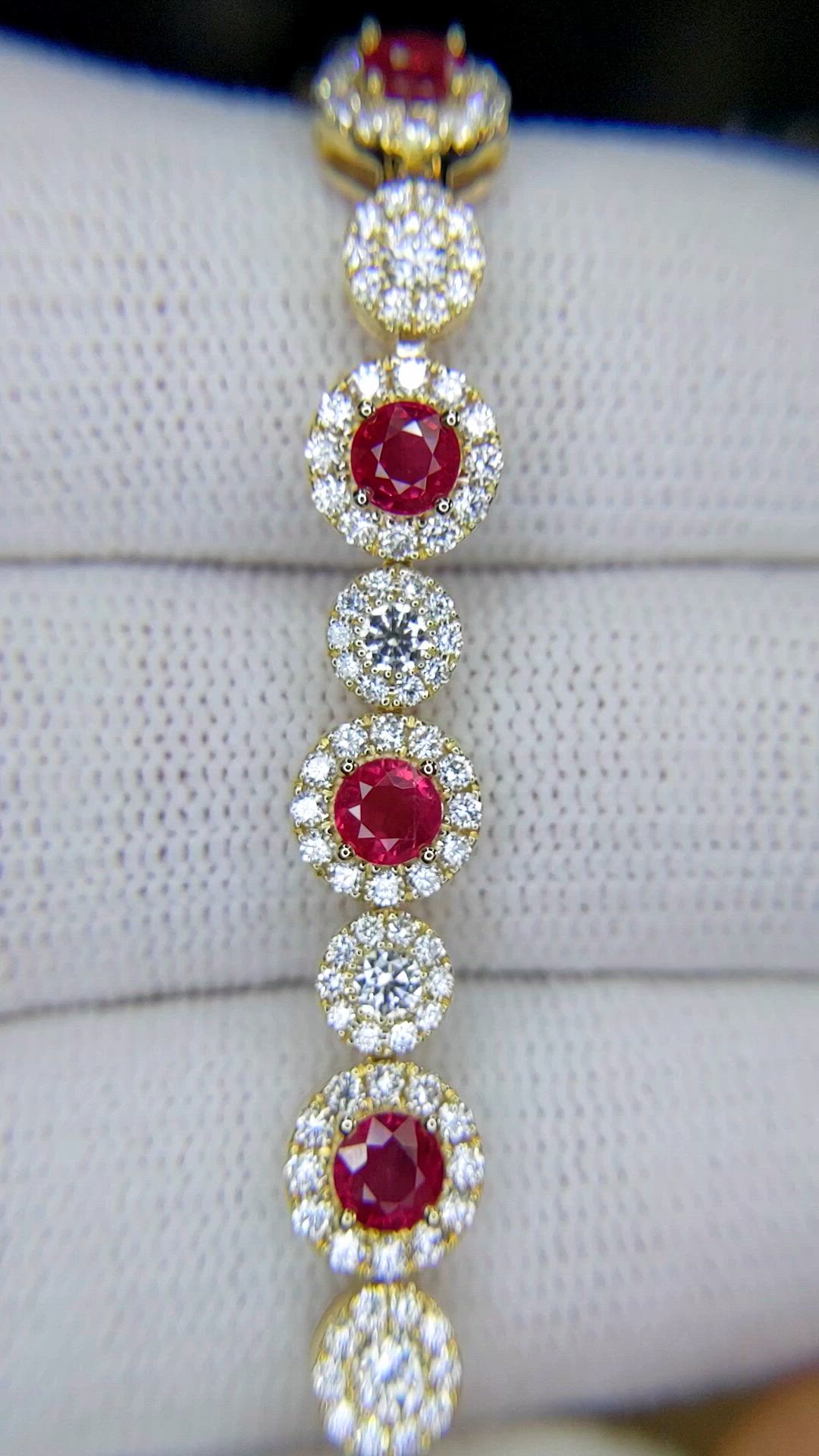 4.01&nbsp;Ct.Tw.Total Carat Weight Ruby and Natural Diamond Pave Bracelet, 14K Yellow Gold Size Video
