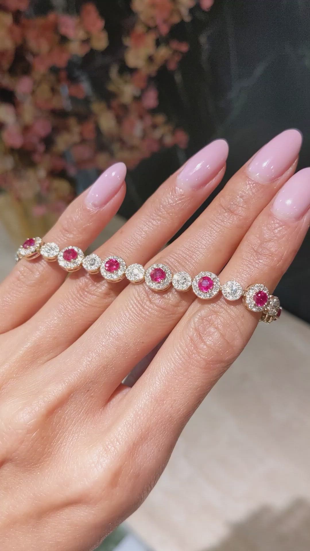 4.01&nbsp;Ct.Tw.Total Carat Weight Ruby and Natural Diamond Pave Bracelet, 14K Yellow Gold Size Video