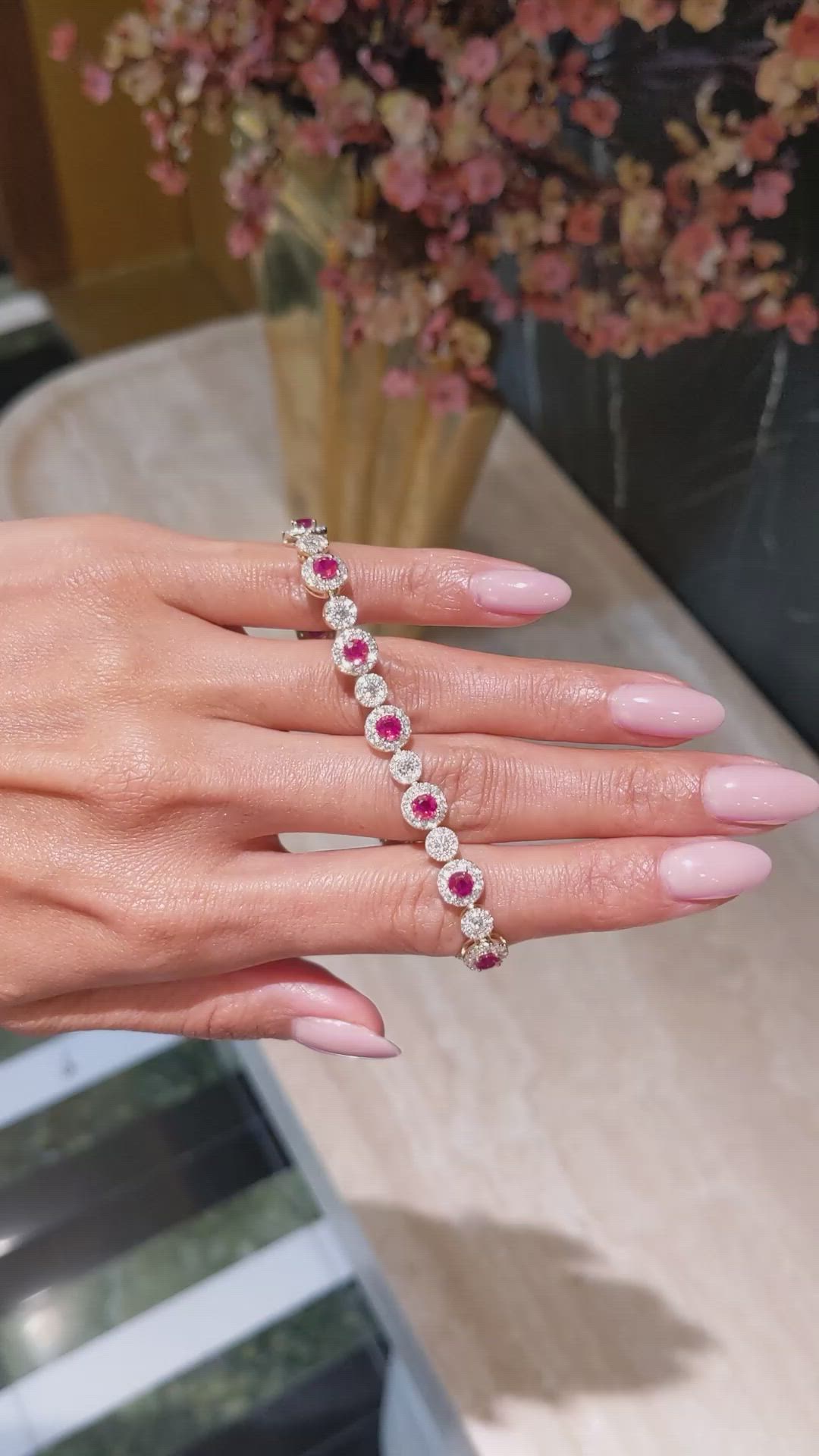 4.01&nbsp;Ct.Tw.Total Carat Weight Ruby and Natural Diamond Pave Bracelet, 14K Yellow Gold Size Video