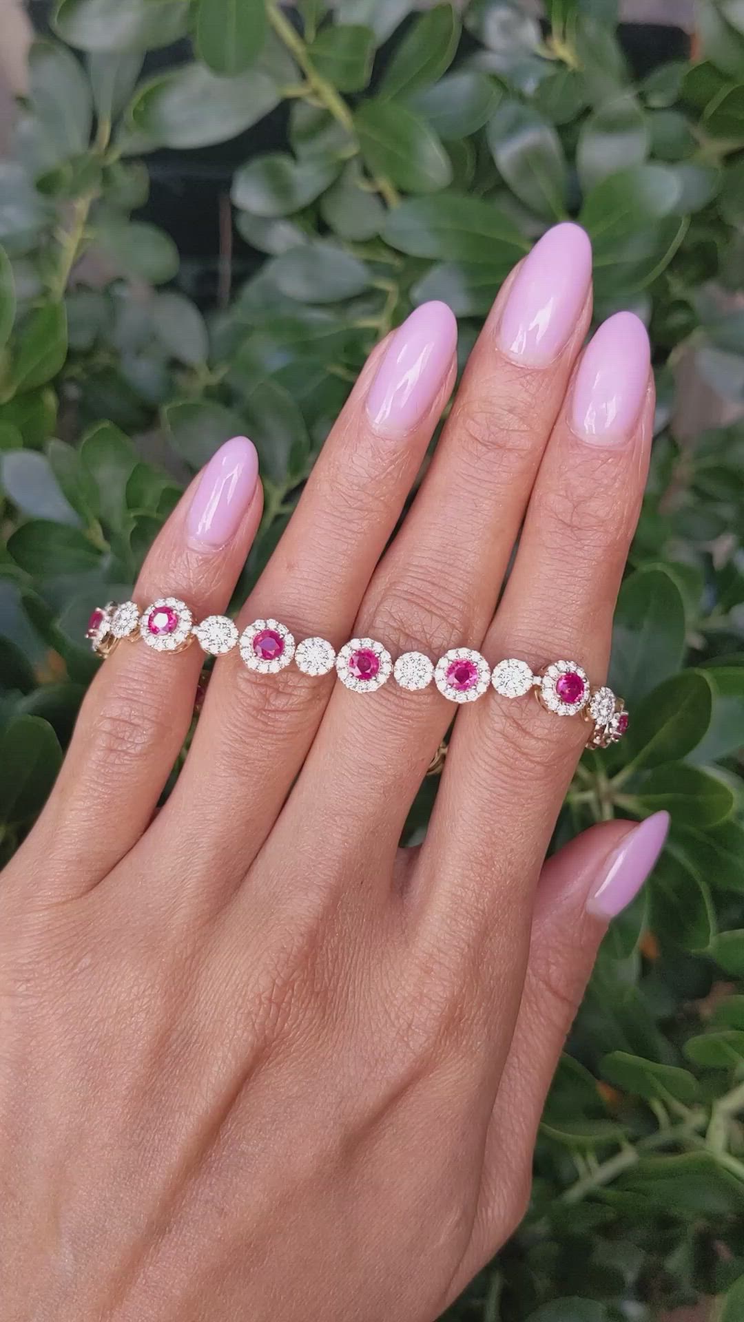 4.01&nbsp;Ct.Tw.Total Carat Weight Ruby and Natural Diamond Pave Bracelet, 14K Yellow Gold Size Video