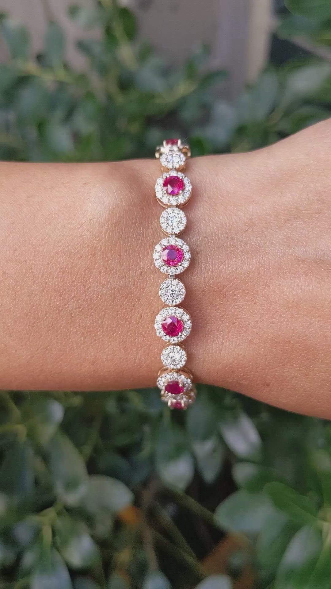 4.01&nbsp;Ct.Tw.Total Carat Weight Ruby and Natural Diamond Pave Bracelet, 14K Yellow Gold Size Video