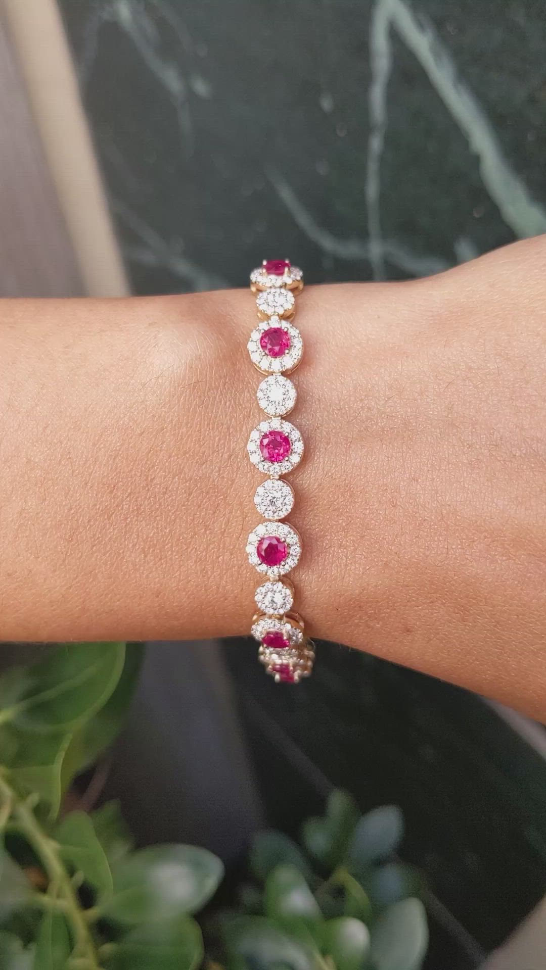 4.01&nbsp;Ct.Tw.Total Carat Weight Ruby and Natural Diamond Pave Bracelet, 14K Yellow Gold Size Video