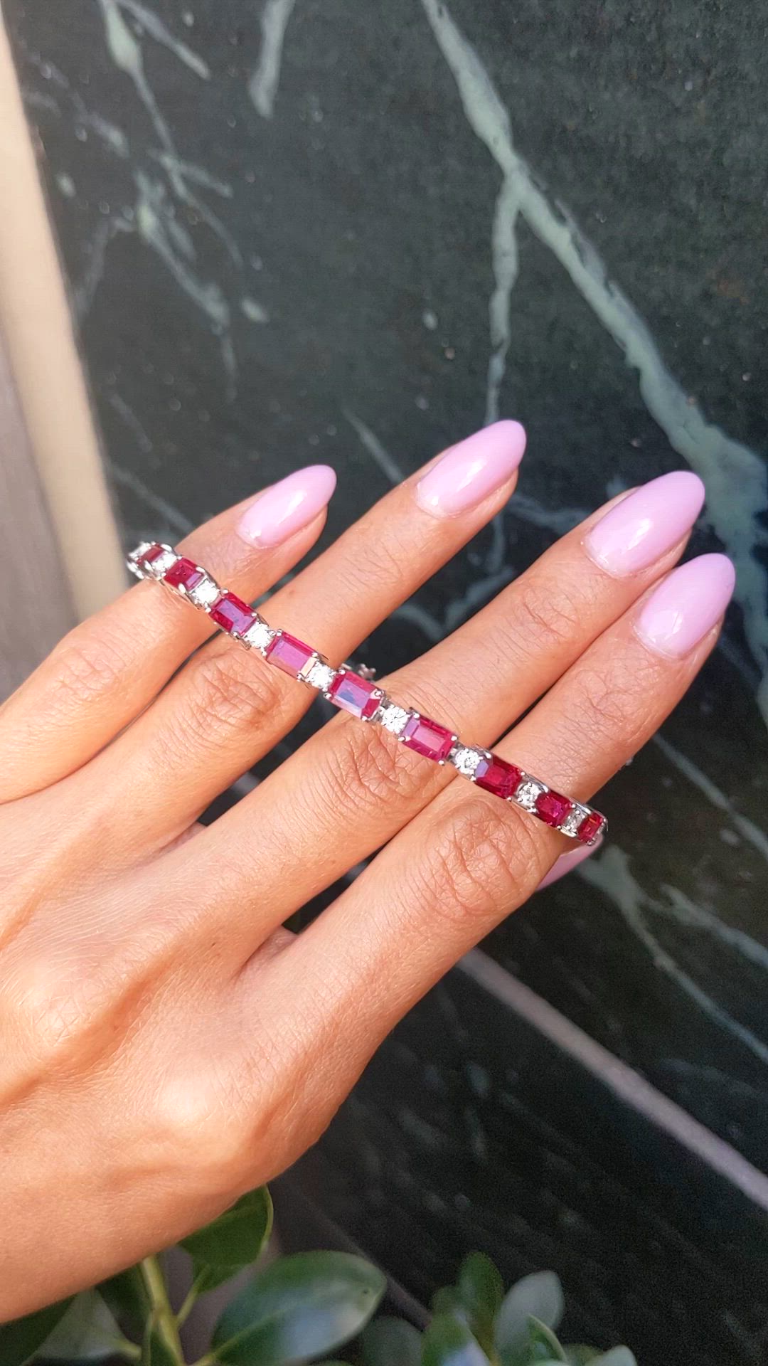 9.01&nbsp;Ct.Tw.Total Carat Weight Ruby and Natural Diamond Accent Stones Bracelet, 14K White Gold Size Video
