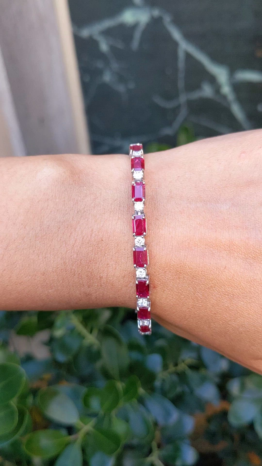 9.01&nbsp;Ct.Tw.Total Carat Weight Ruby and Natural Diamond Accent Stones Bracelet, 14K White Gold Size Video