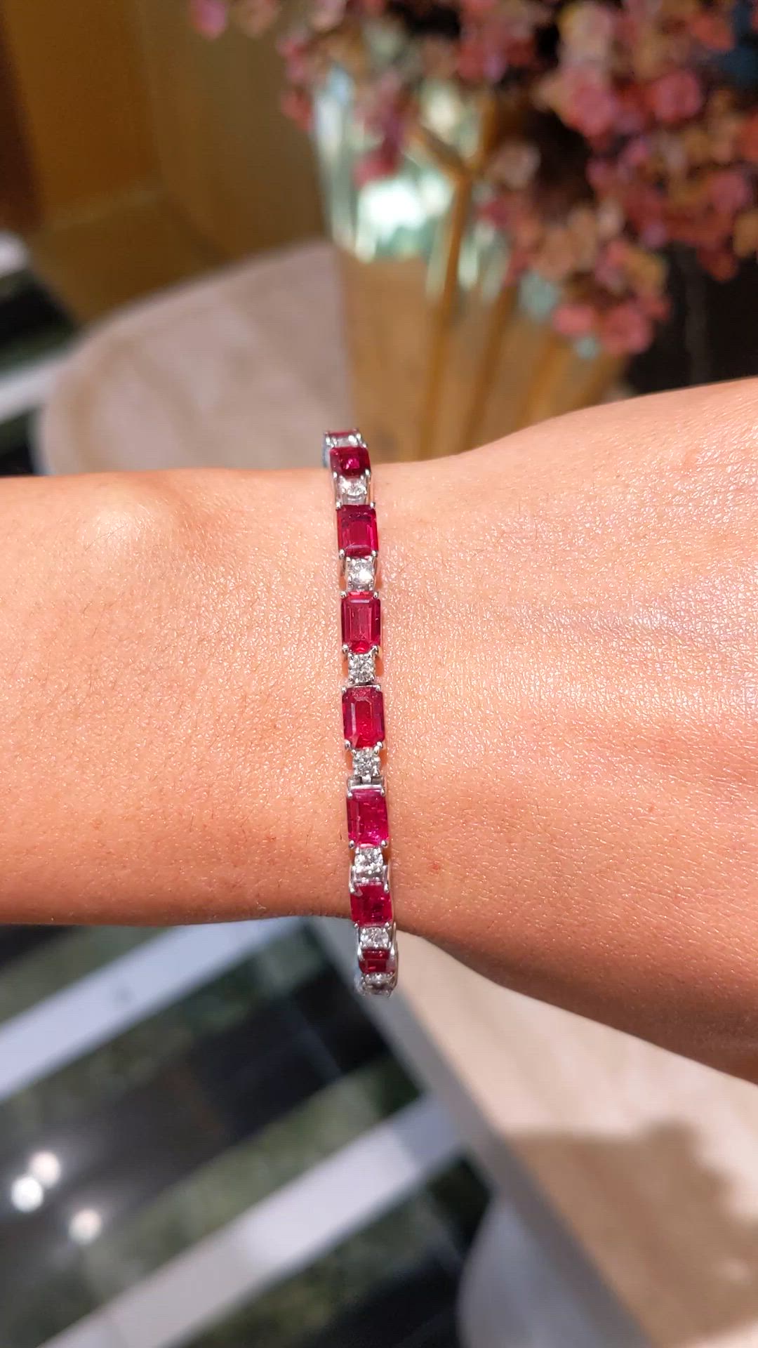 9.01&nbsp;Ct.Tw.Total Carat Weight Ruby and Natural Diamond Accent Stones Bracelet, 14K White Gold Size Video