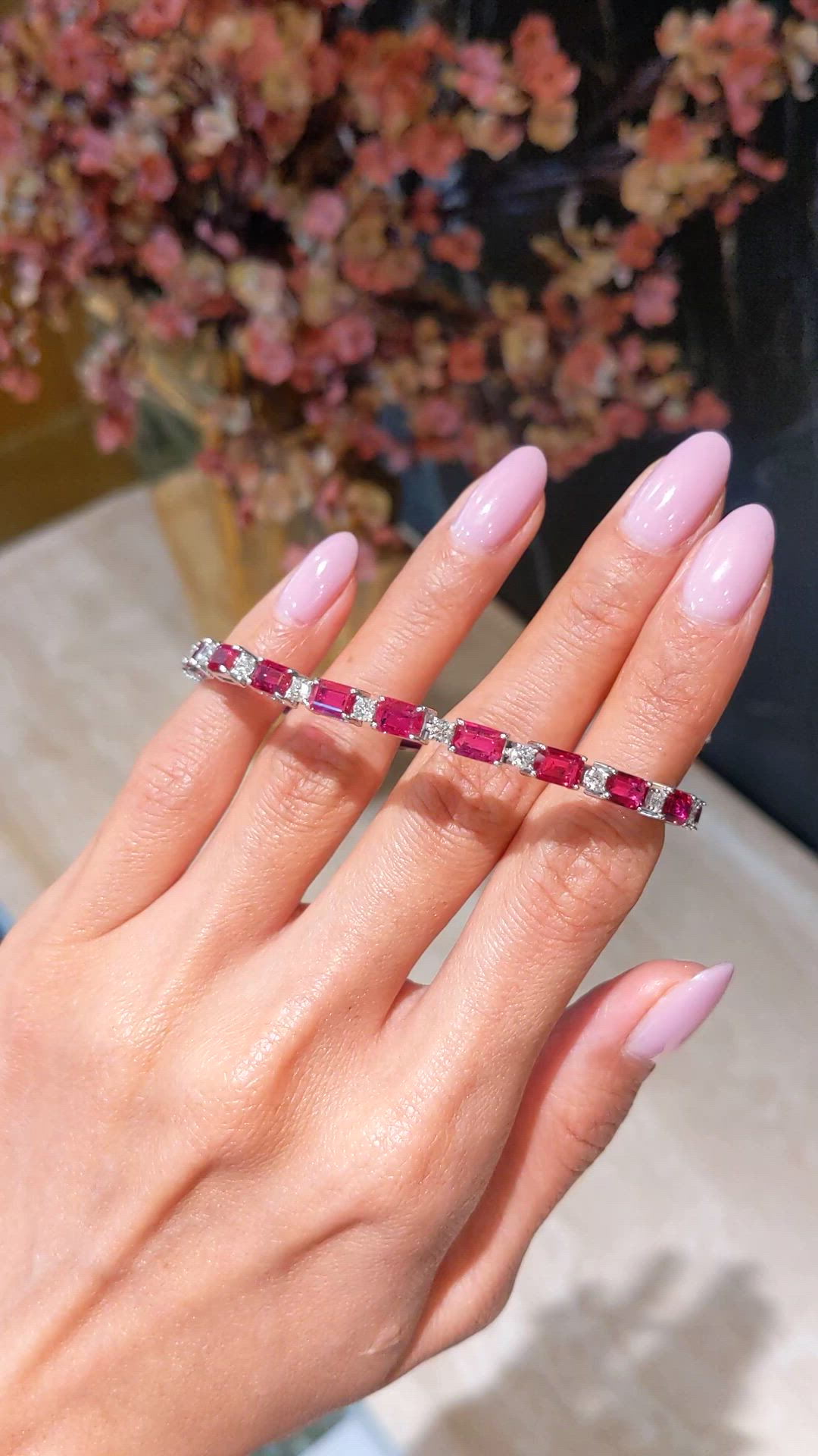 9.01&nbsp;Ct.Tw.Total Carat Weight Ruby and Natural Diamond Accent Stones Bracelet, 14K White Gold Size Video