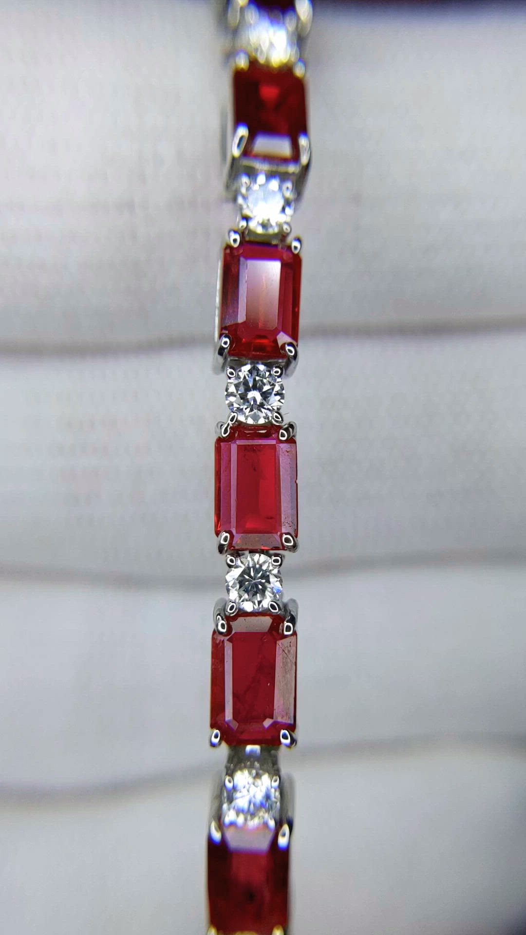 9.01&nbsp;Ct.Tw.Total Carat Weight Ruby and Natural Diamond Accent Stones Bracelet, 14K White Gold Size Video