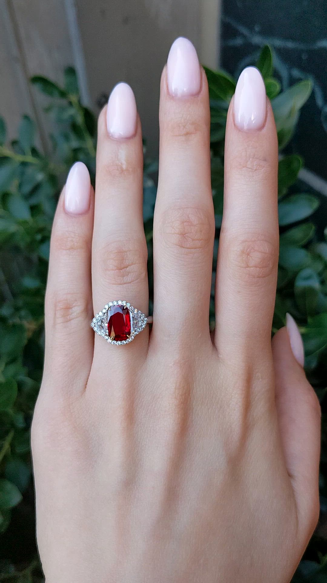 3.04 Ct. Ruby and Natural Diamond Pave Ring, Platinum & 18K Yellow Size Video