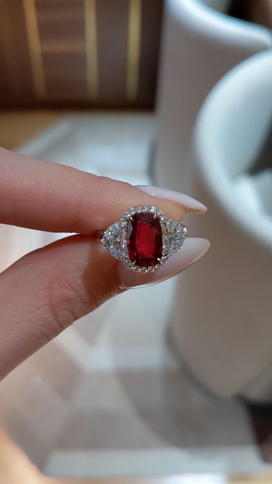 3.04 Ct. Ruby and Natural Diamond Pave Ring, Platinum & 18K Yellow Size Video