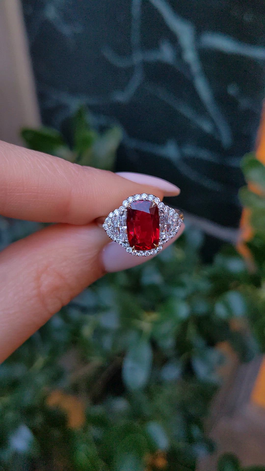 3.04 Ct. Ruby and Natural Diamond Pave Ring, Platinum & 18K Yellow Size Video