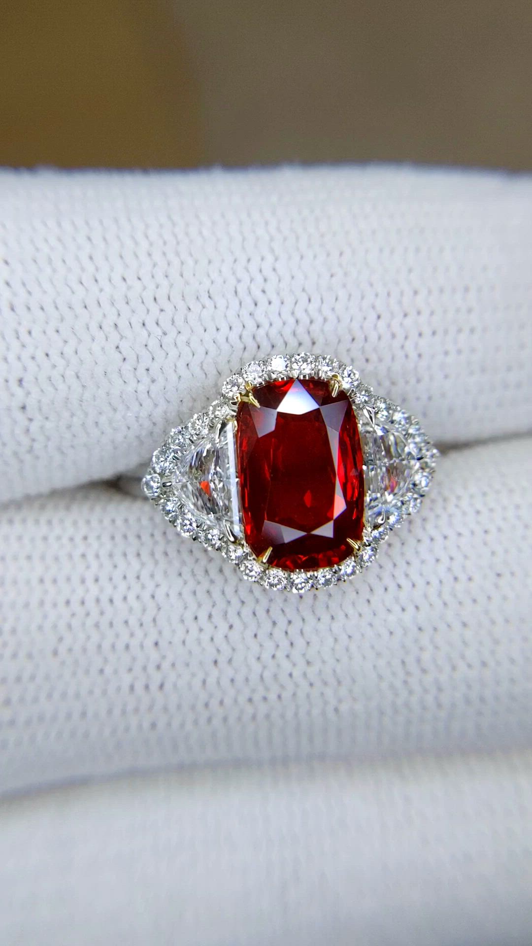 3.04 Ct. Ruby and Natural Diamond Pave Ring, Platinum & 18K Yellow Size Video