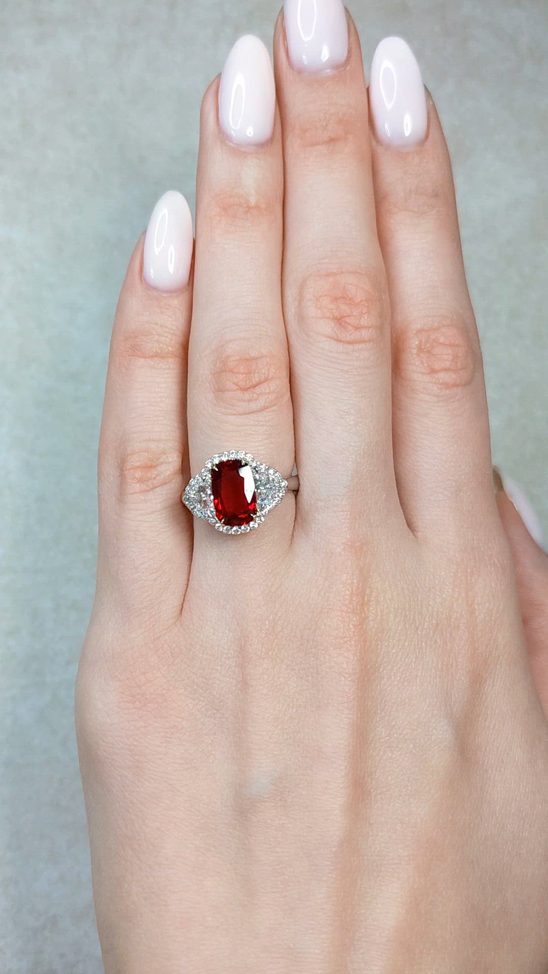 3.04 Ct. Ruby and Natural Diamond Pave Ring, Platinum & 18K Yellow Size Video