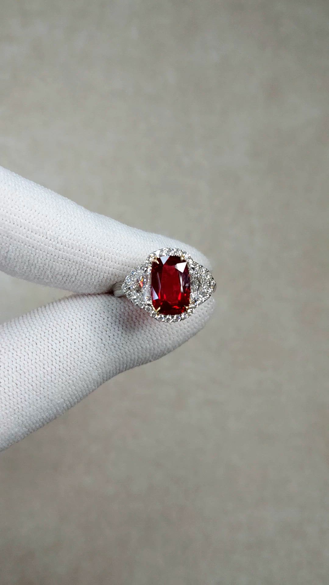3.04 Ct. Ruby and Natural Diamond Pave Ring, Platinum & 18K Yellow Size Video