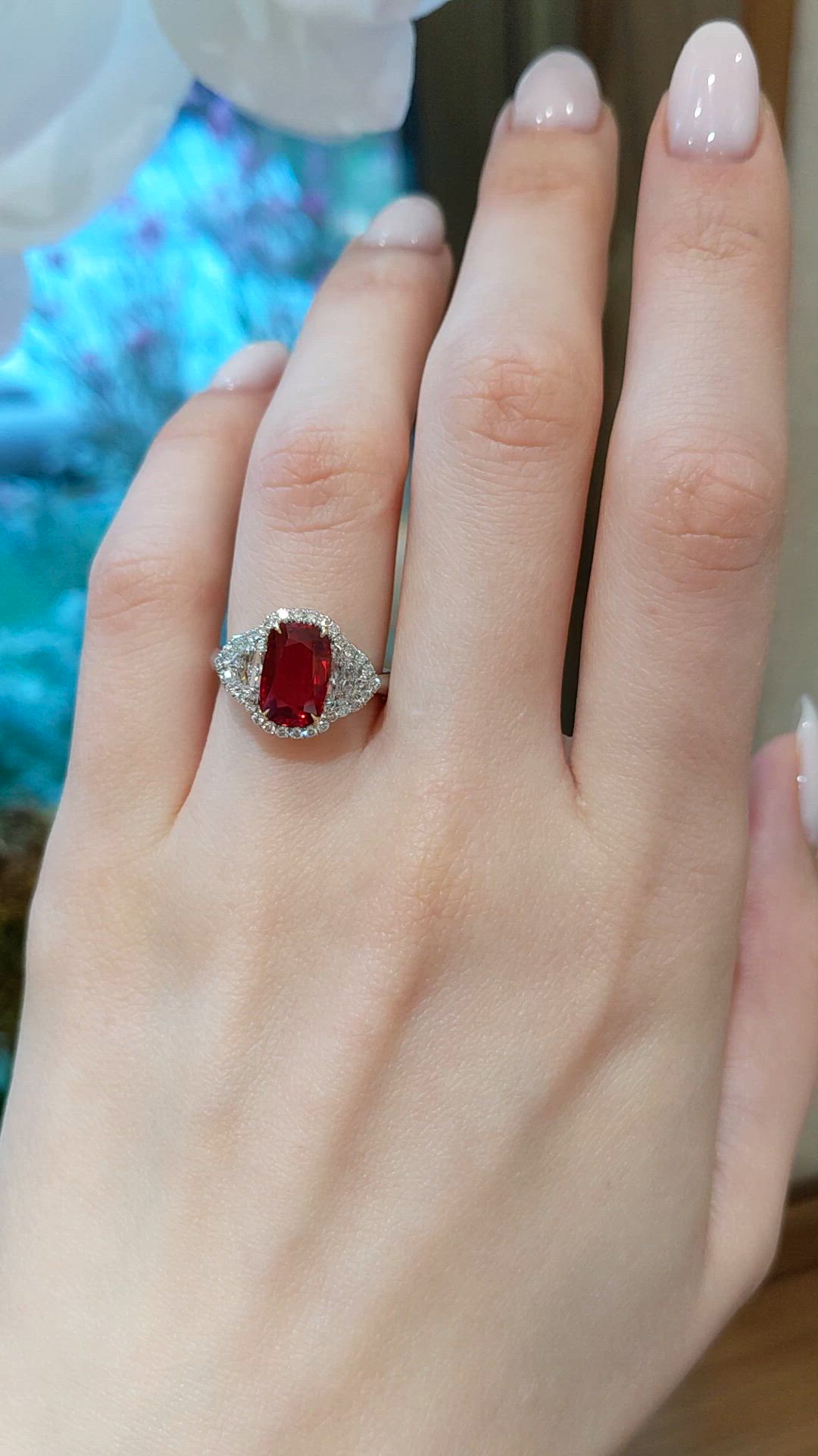 3.04 Ct. Ruby and Natural Diamond Pave Ring, Platinum & 18K Yellow Size Video