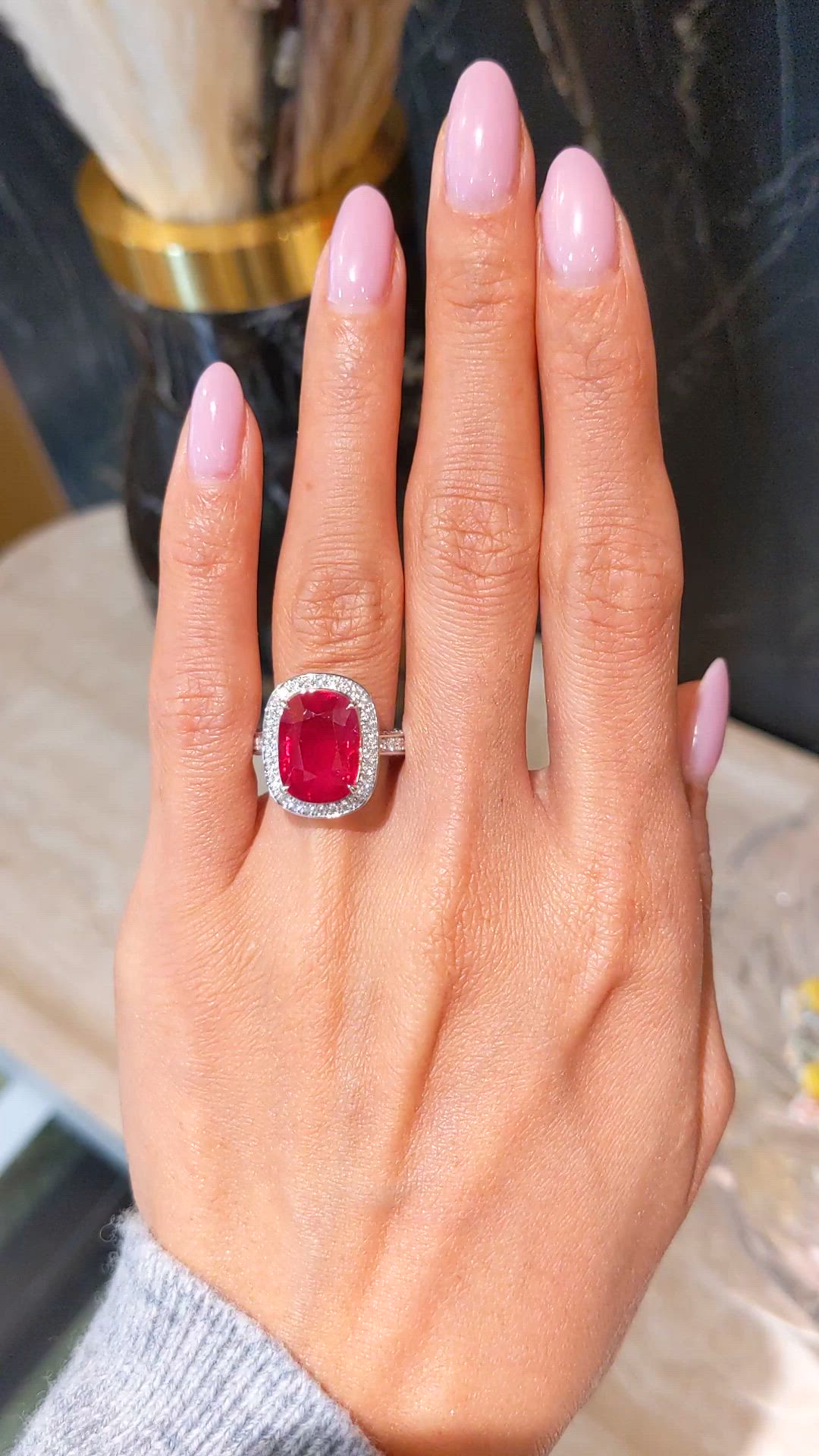 9.06 Ct. Ruby and Natural Diamond Pave Ring, 18K White Gold Size Video