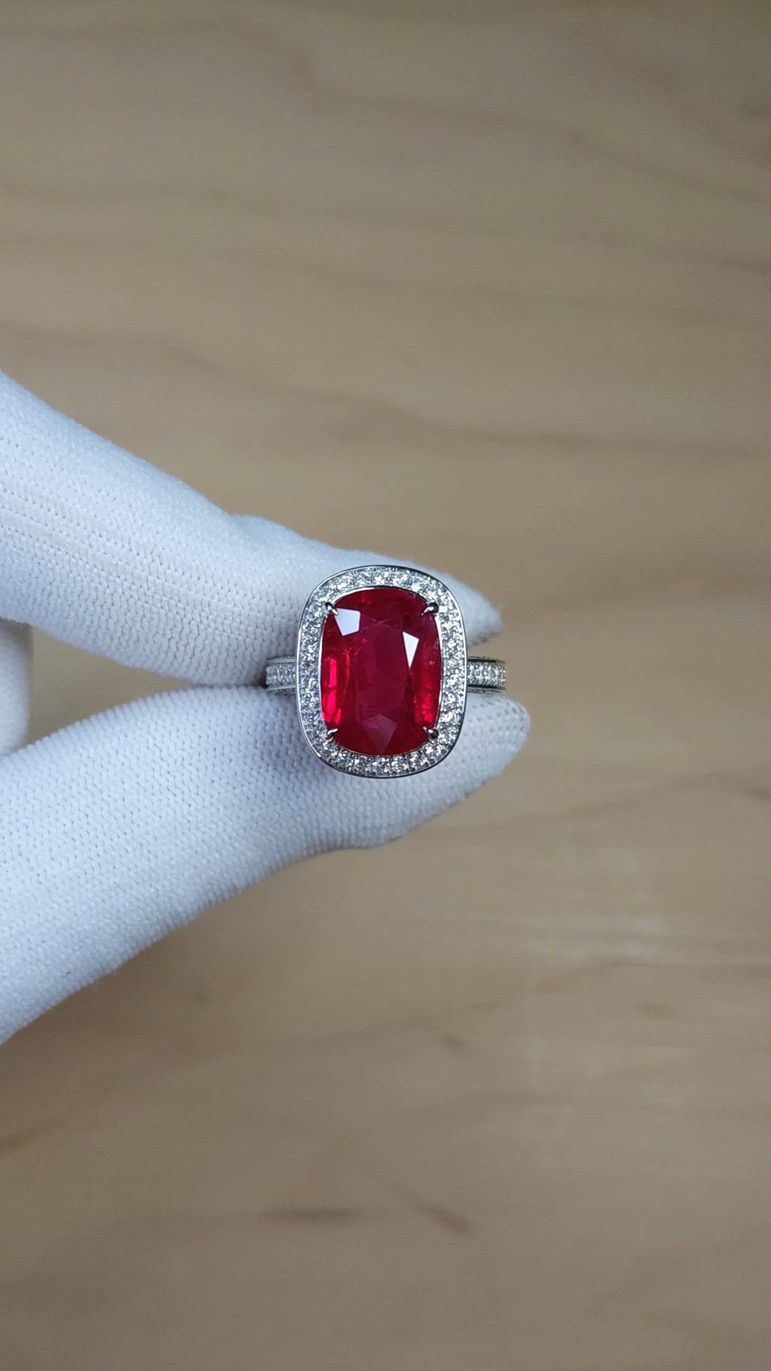 9.06 Ct. Ruby and Natural Diamond Pave Ring, 18K White Gold Size Video