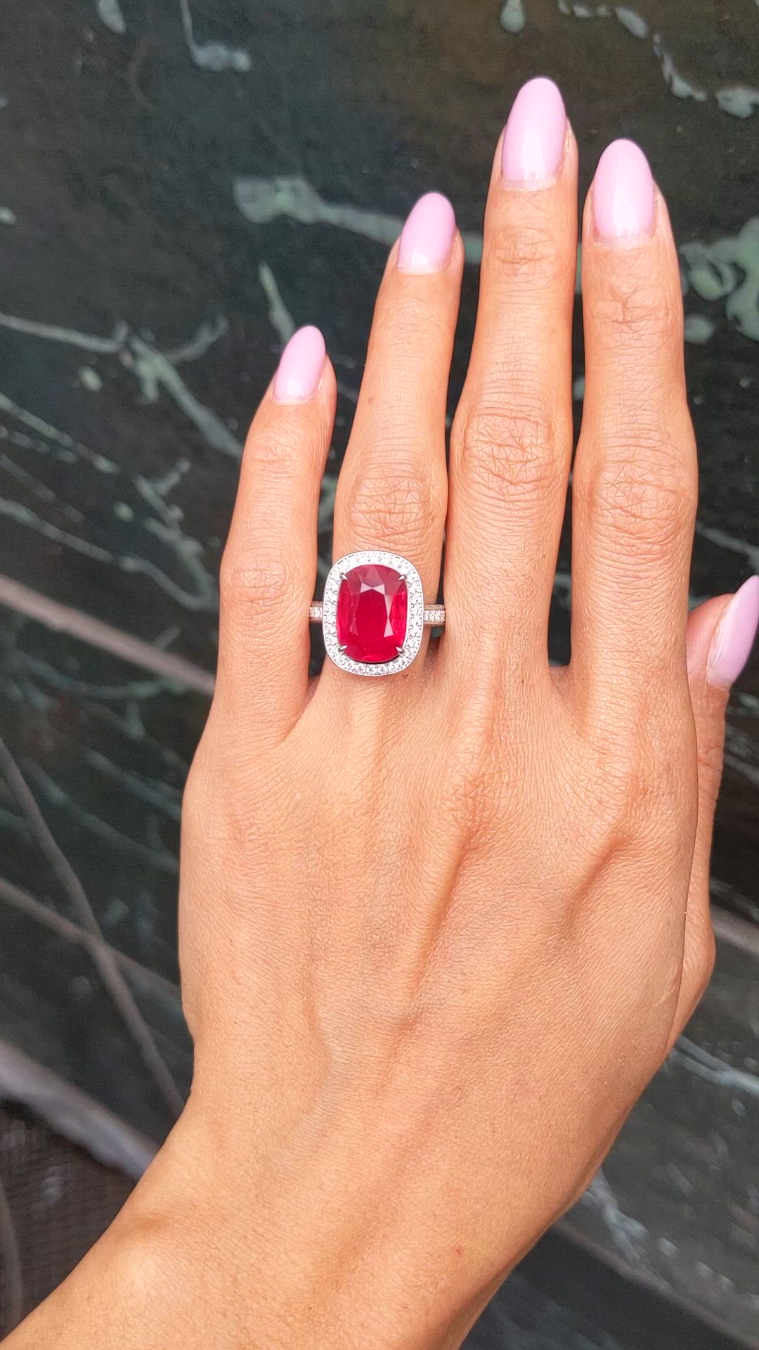 9.06 Ct. Ruby and Natural Diamond Pave Ring, 18K White Gold Size Video