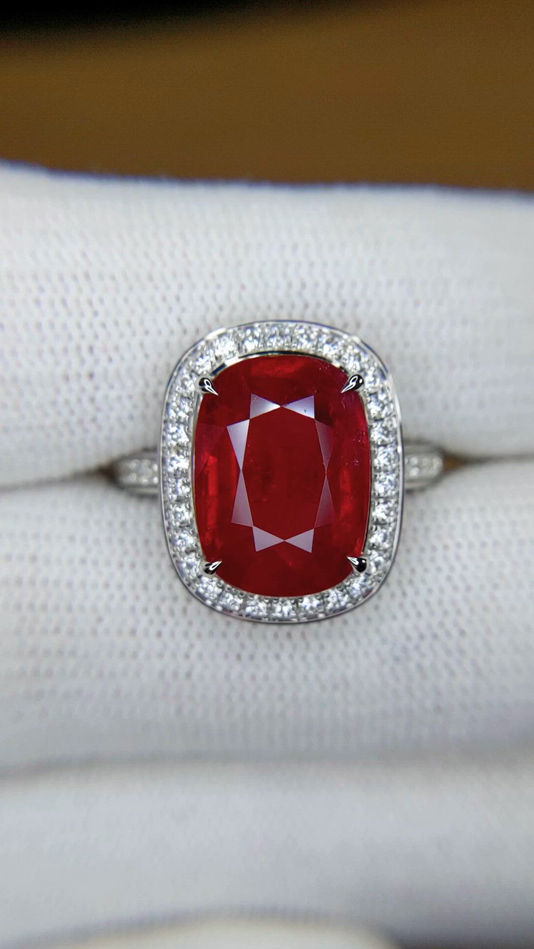 9.06 Ct. Ruby and Natural Diamond Pave Ring, 18K White Gold Size Video