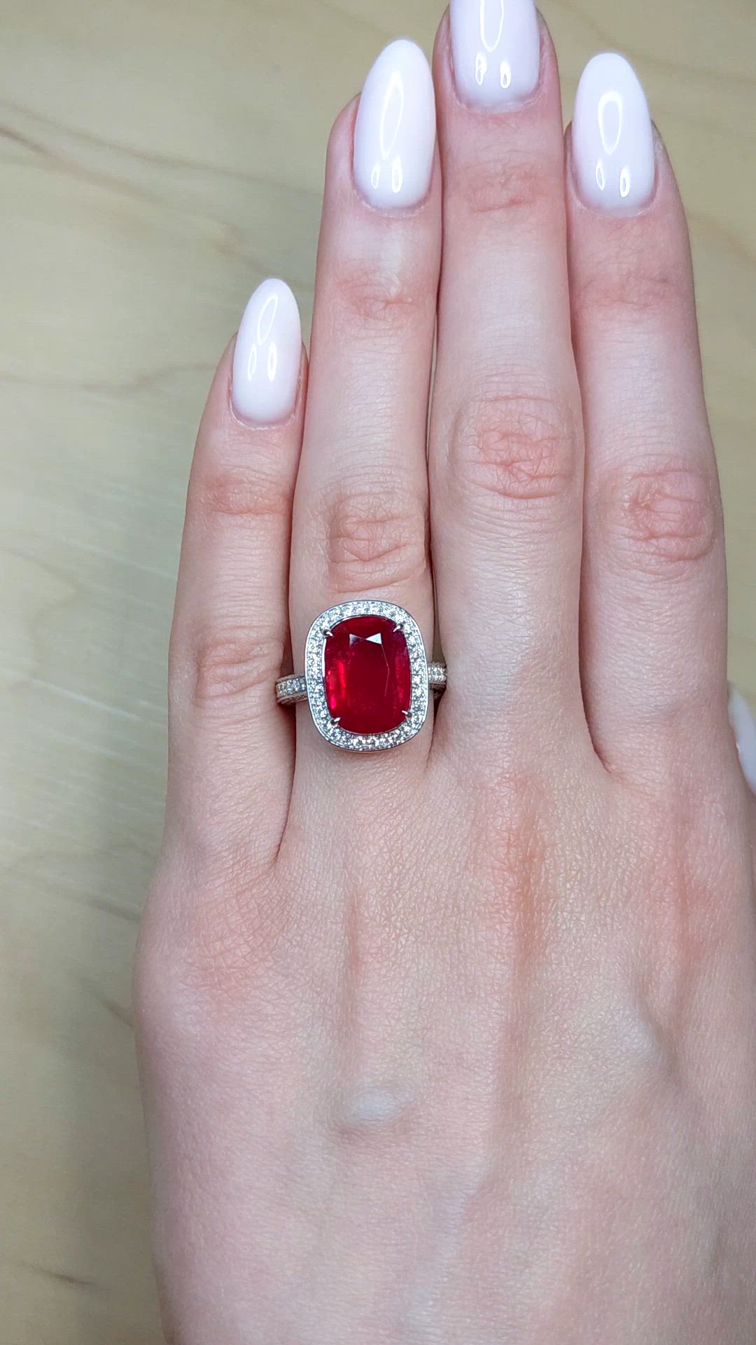 9.06 Ct. Ruby and Natural Diamond Pave Ring, 18K White Gold Size Video