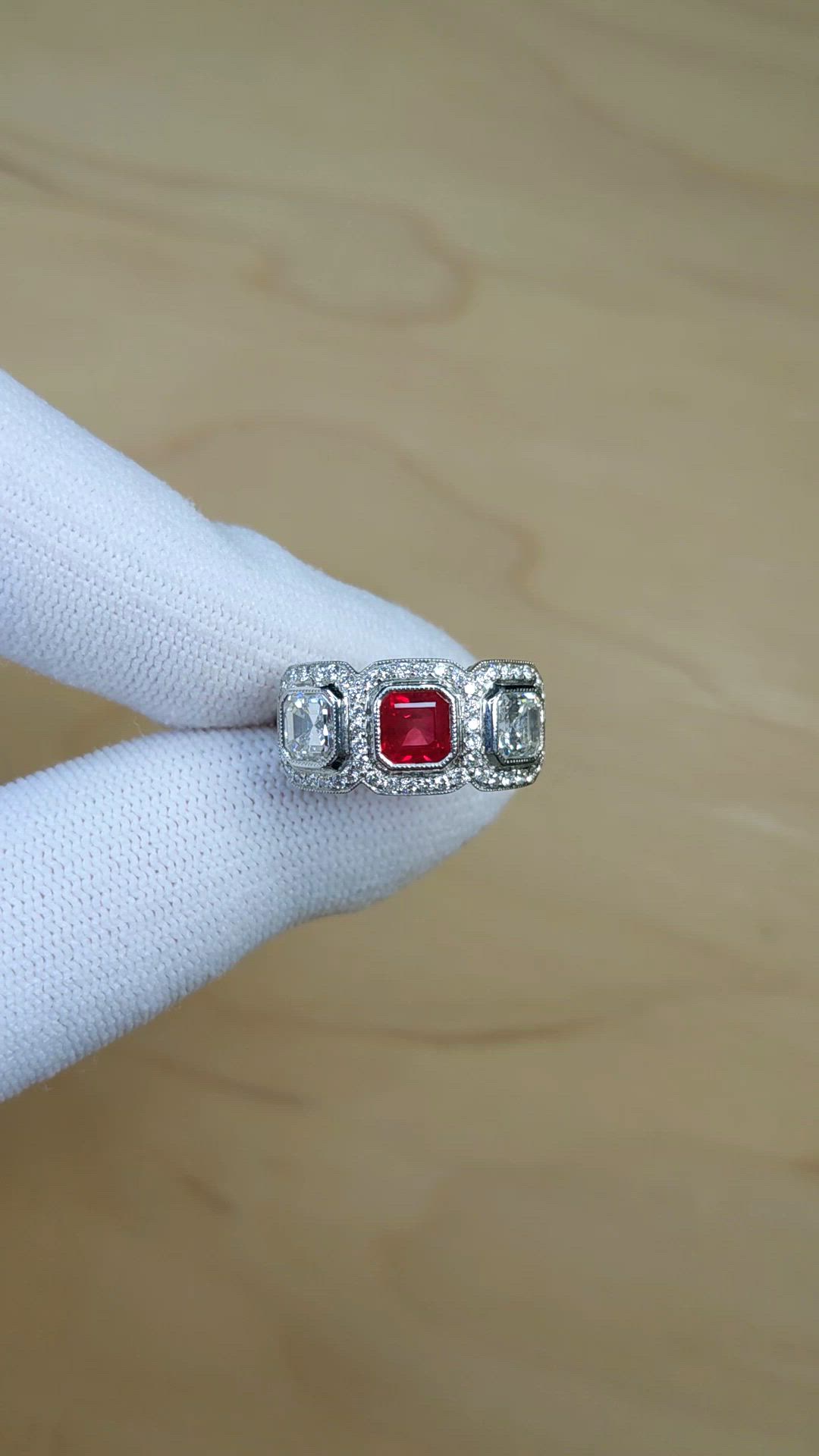 1.04 Ct. Ruby and Natural Diamond Halo Ring, Platinum 950 Size Video