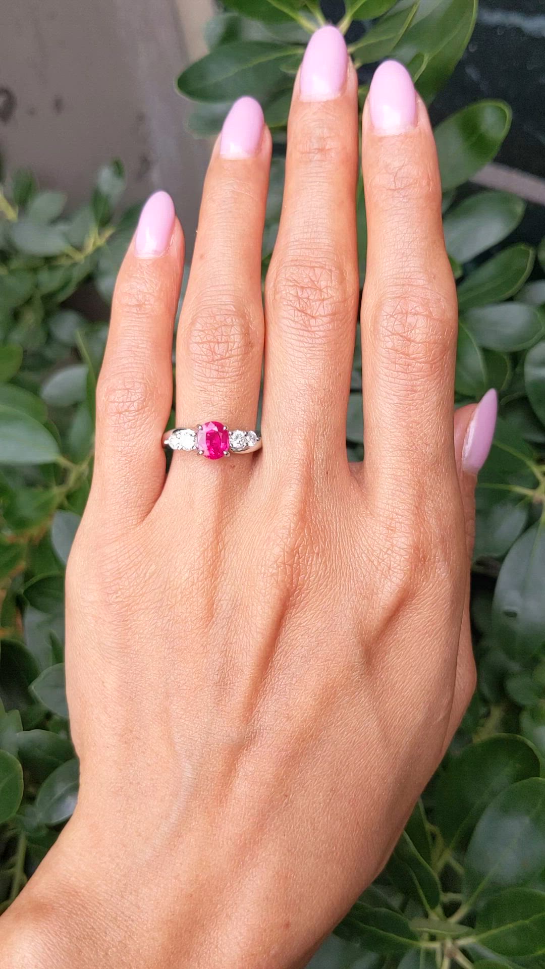 1.46 Ct. Ruby and Natural Diamond Accent Stones Ring, Platinum 900 Size Video