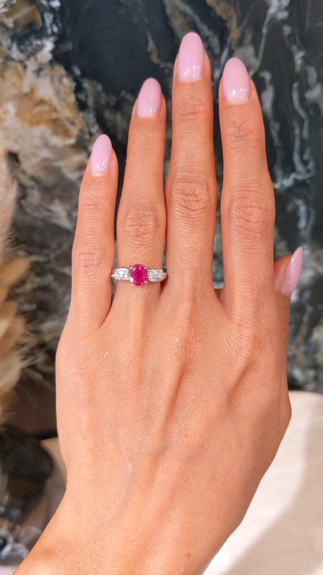 1.46 Ct. Ruby and Natural Diamond Accent Stones Ring, Platinum 900 Size Video