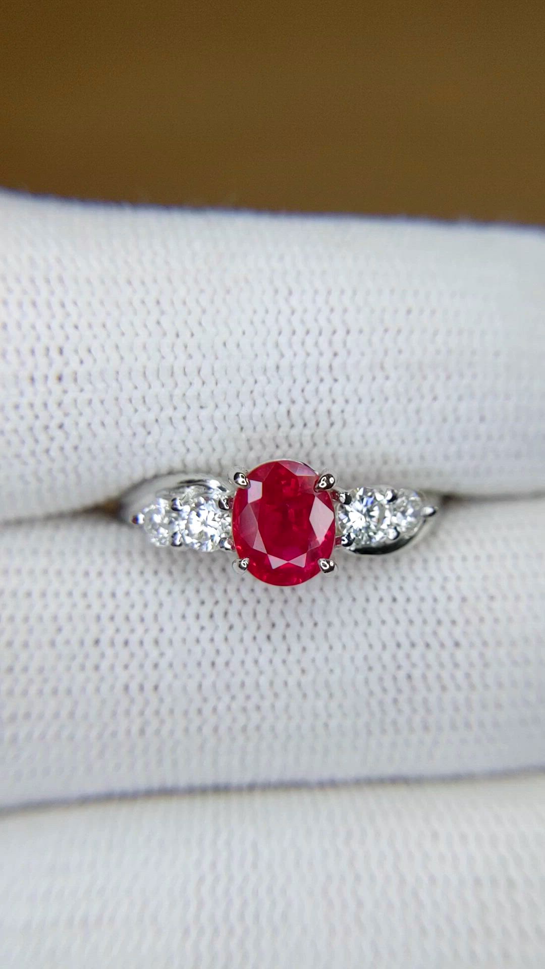 1.46 Ct. Ruby and Natural Diamond Accent Stones Ring, Platinum 900 Size Video