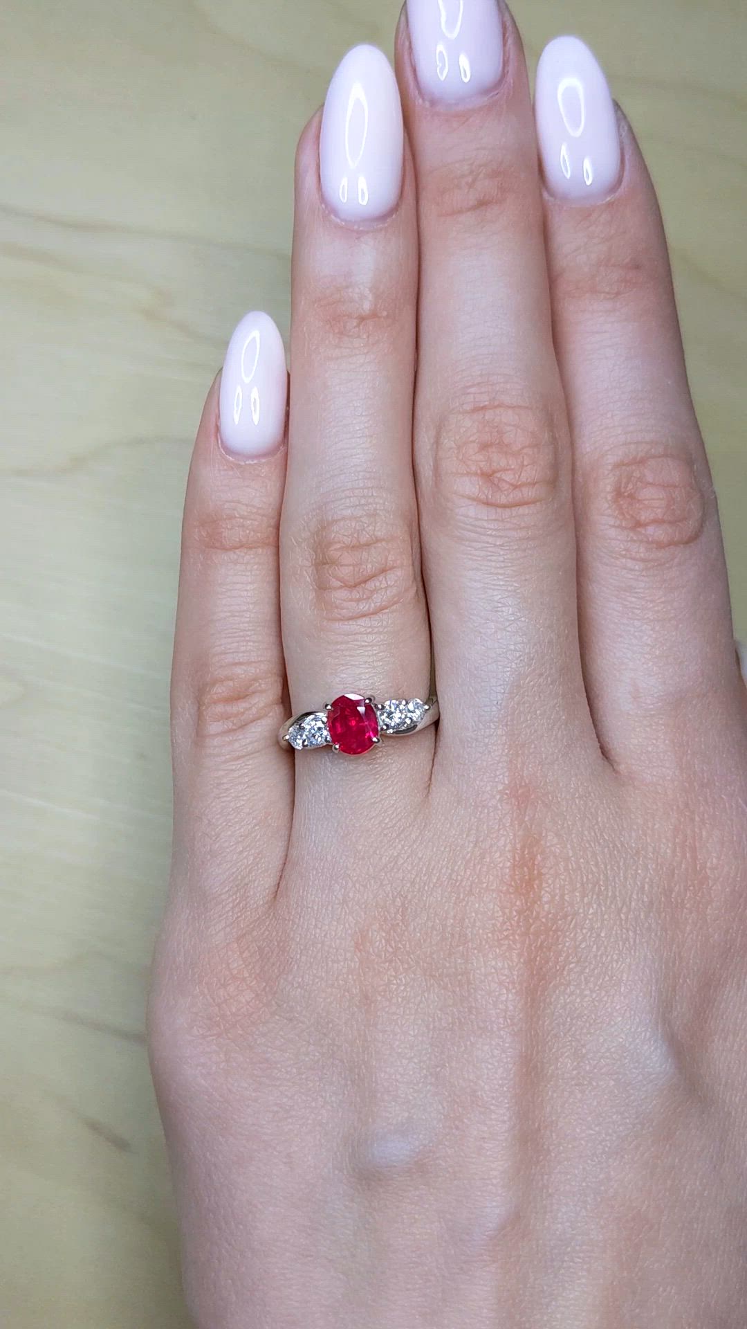 1.46 Ct. Ruby and Natural Diamond Accent Stones Ring, Platinum 900 Size Video