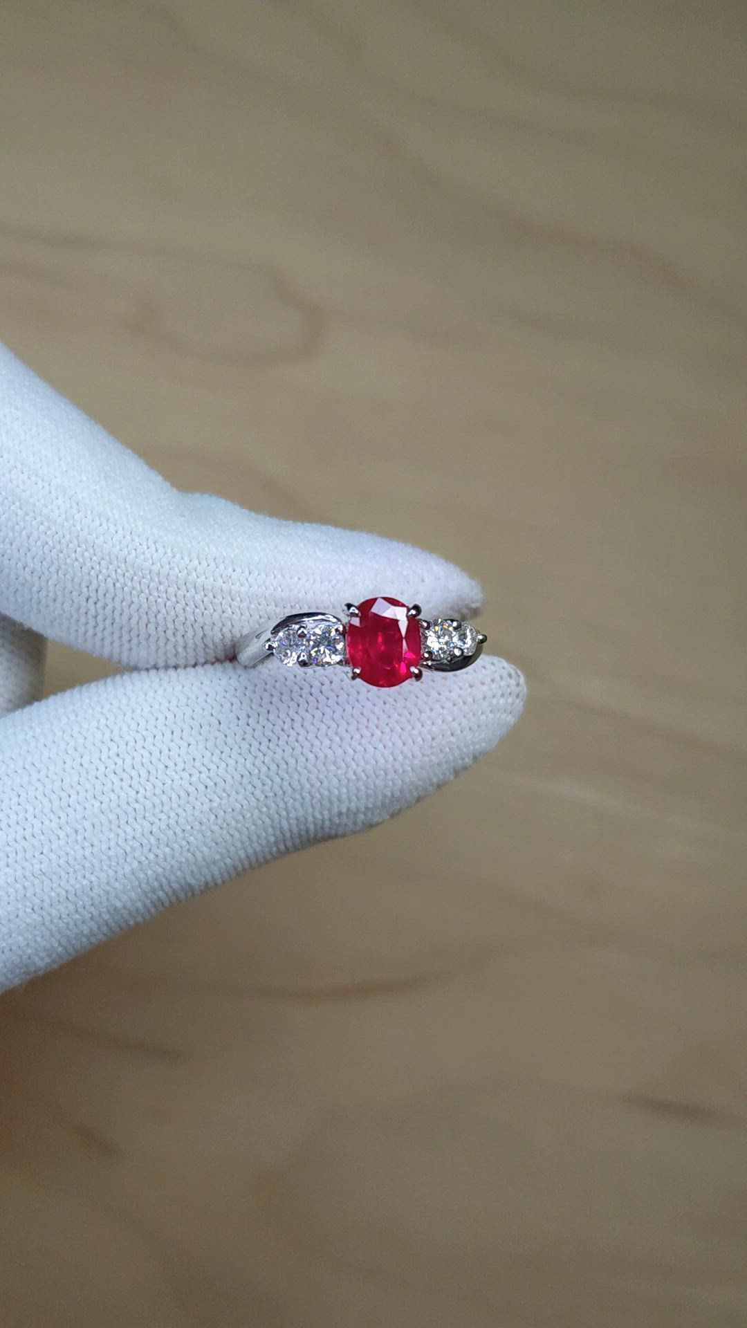 1.46 Ct. Ruby and Natural Diamond Accent Stones Ring, Platinum 900 Size Video