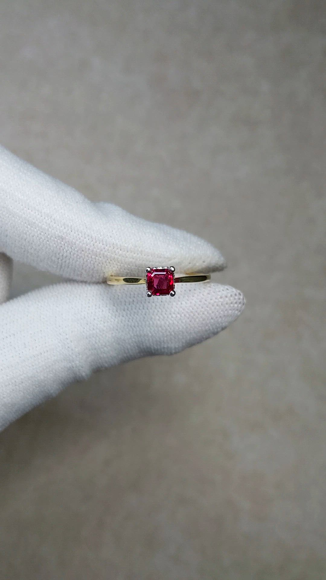0.57 Ct. Ruby and Natural Diamond Halo Ring, 14K White & Yellow Size Video