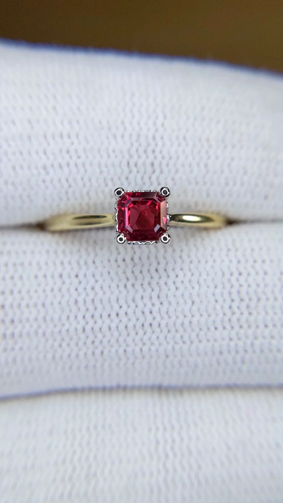 0.57 Ct. Ruby and Natural Diamond Halo Ring, 14K White & Yellow Size Video