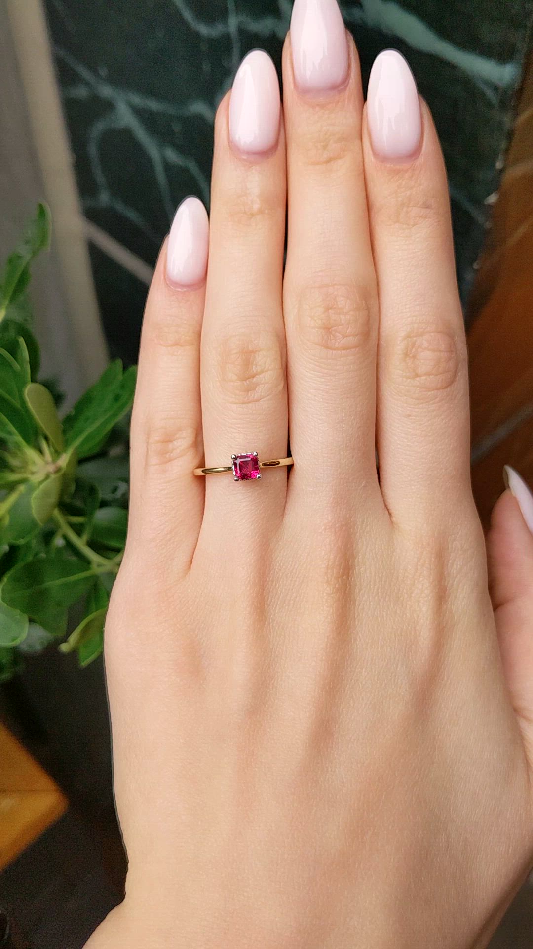 0.57 Ct. Ruby and Natural Diamond Halo Ring, 14K White & Yellow Size Video