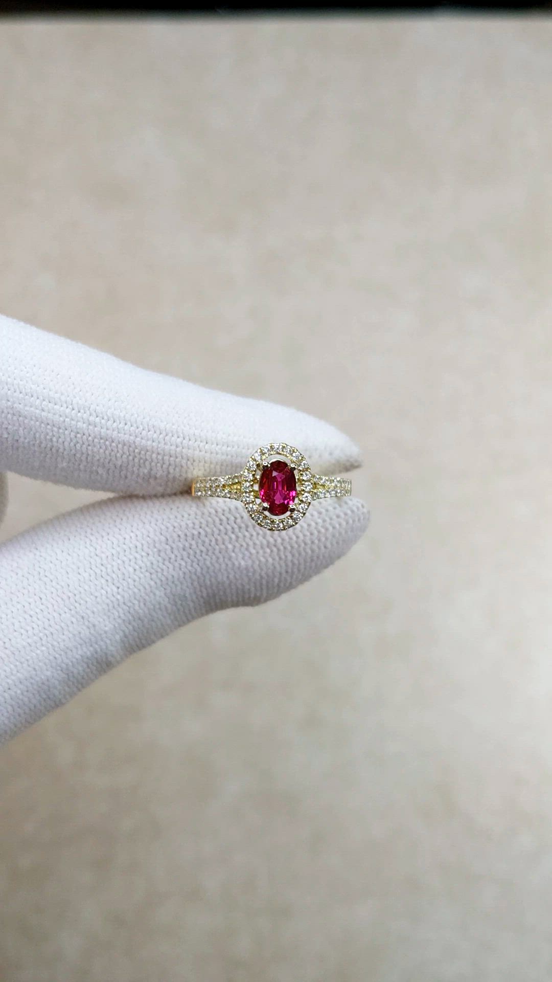 0.43 Ct. Ruby and Natural Diamond Halo Ring, 14K Yellow Gold Size Video