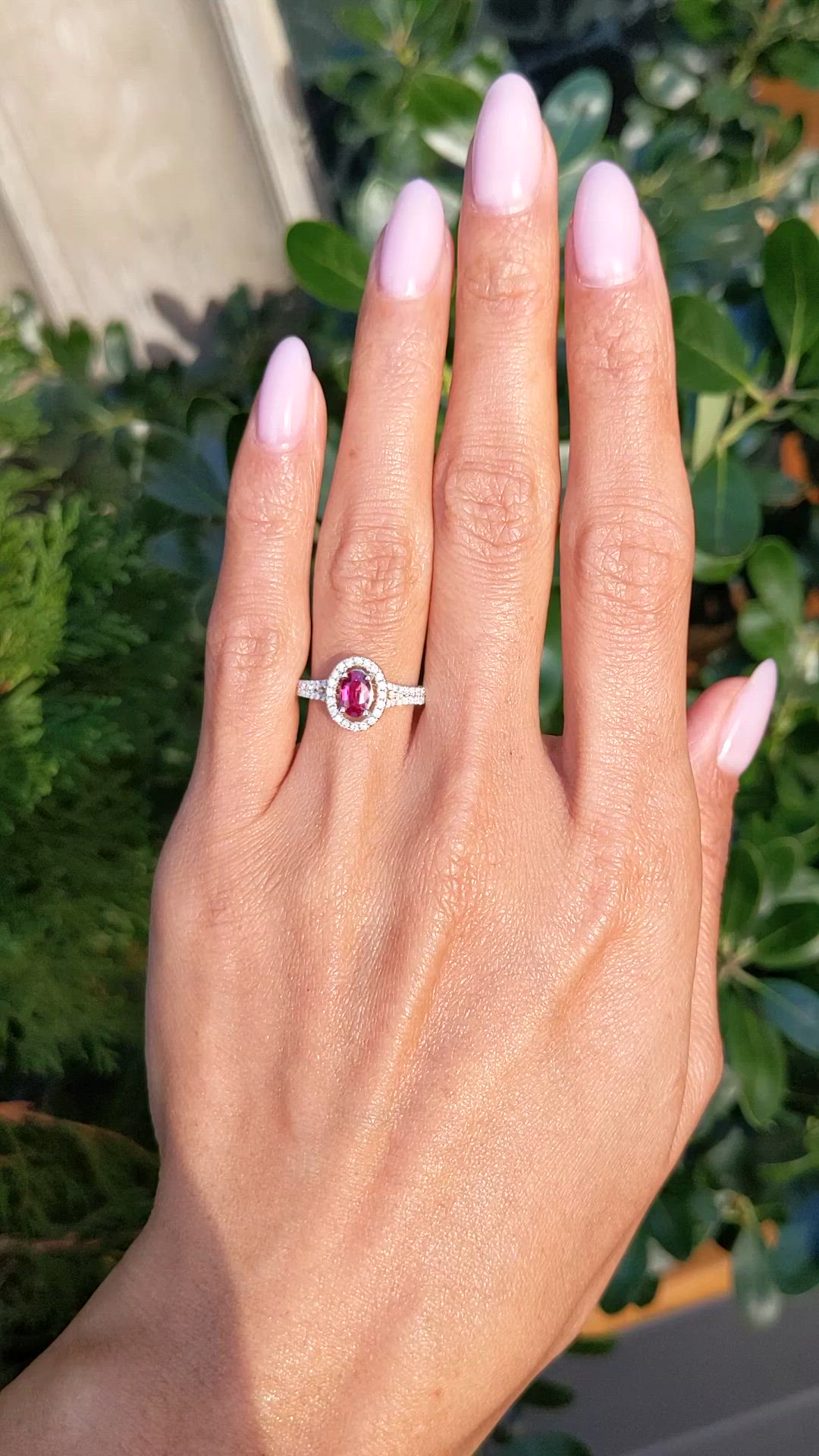 0.43 Ct. Ruby and Natural Diamond Halo Ring, 14K Yellow Gold Size Video