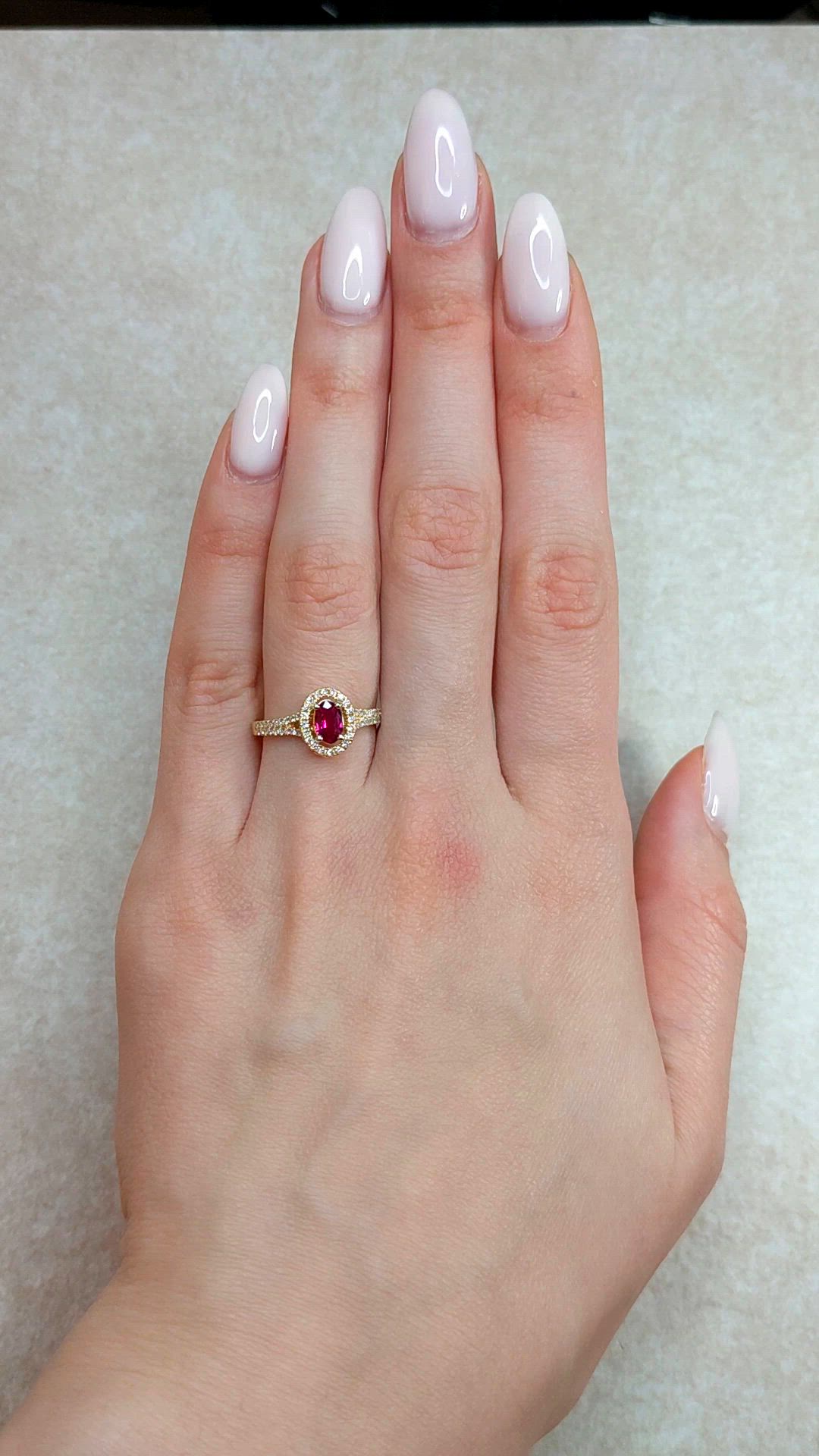 0.43 Ct. Ruby and Natural Diamond Halo Ring, 14K Yellow Gold Size Video