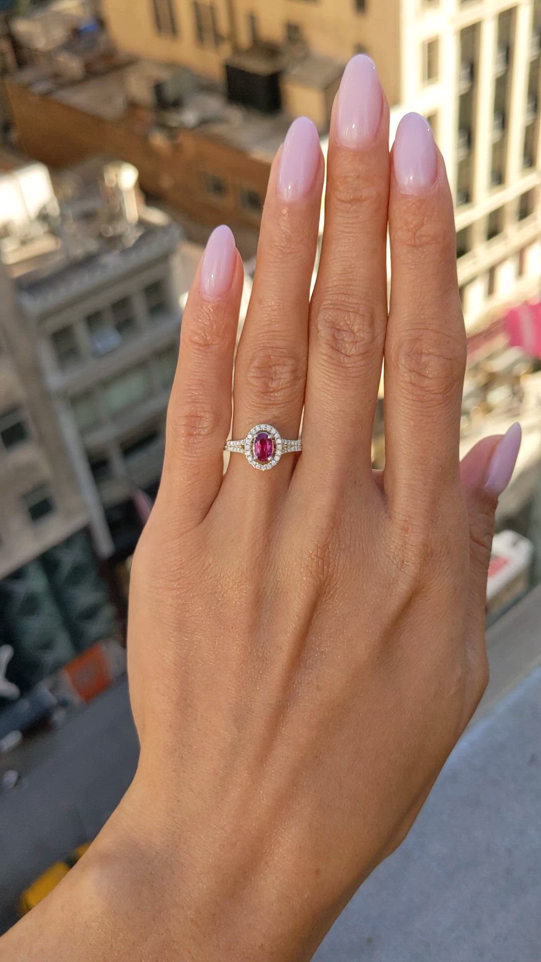 0.43 Ct. Ruby and Natural Diamond Halo Ring, 14K Yellow Gold Size Video