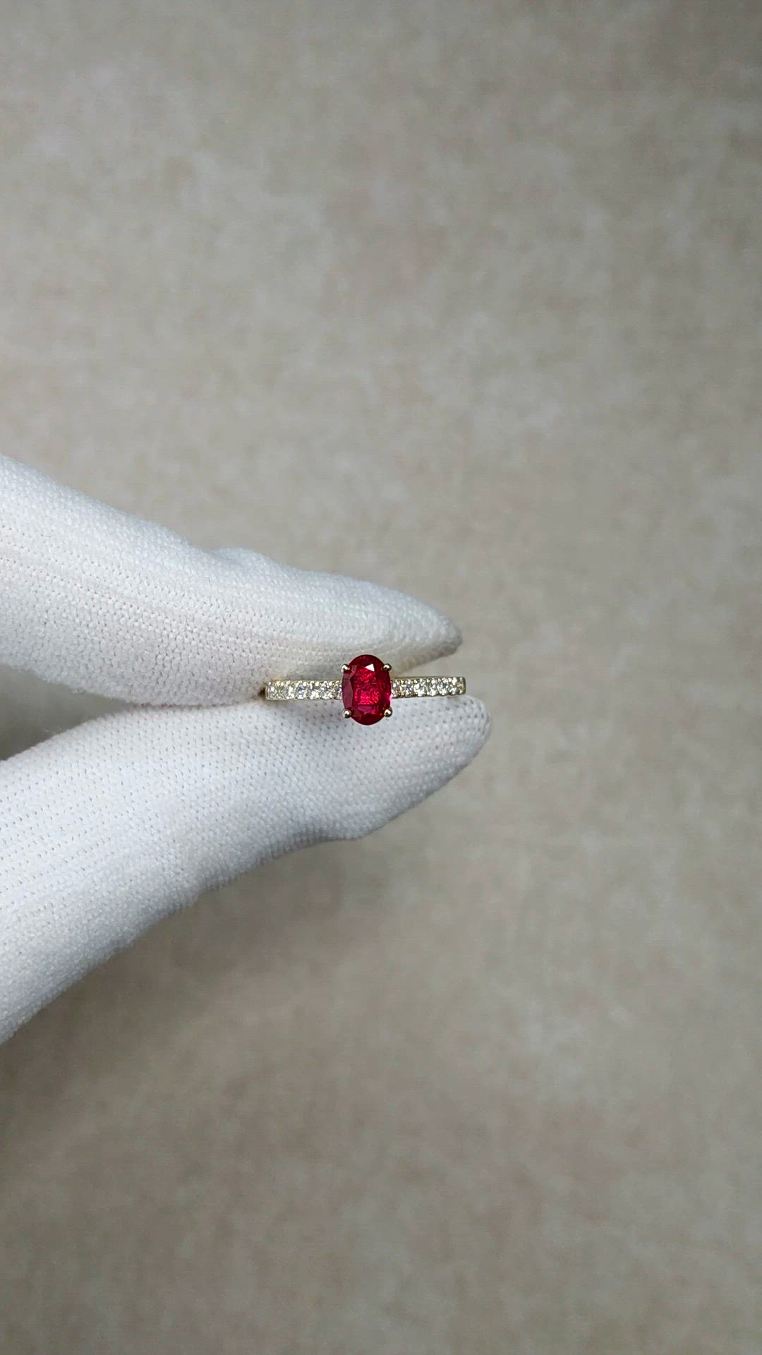 0.59 Ct. Ruby and Natural Diamond Pave Ring, 14K Yellow Gold Size Video