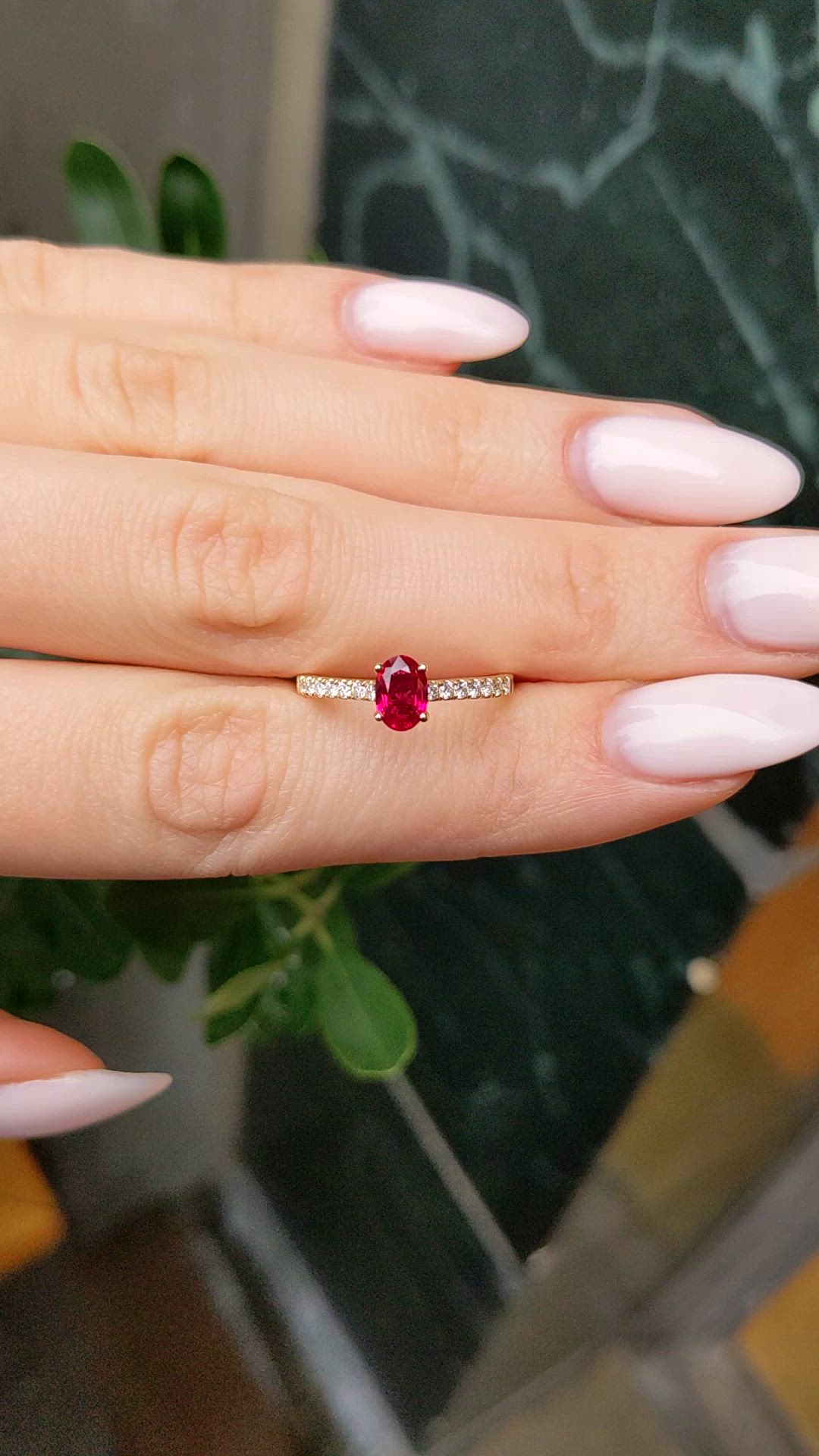 0.59 Ct. Ruby and Natural Diamond Pave Ring, 14K Yellow Gold Size Video
